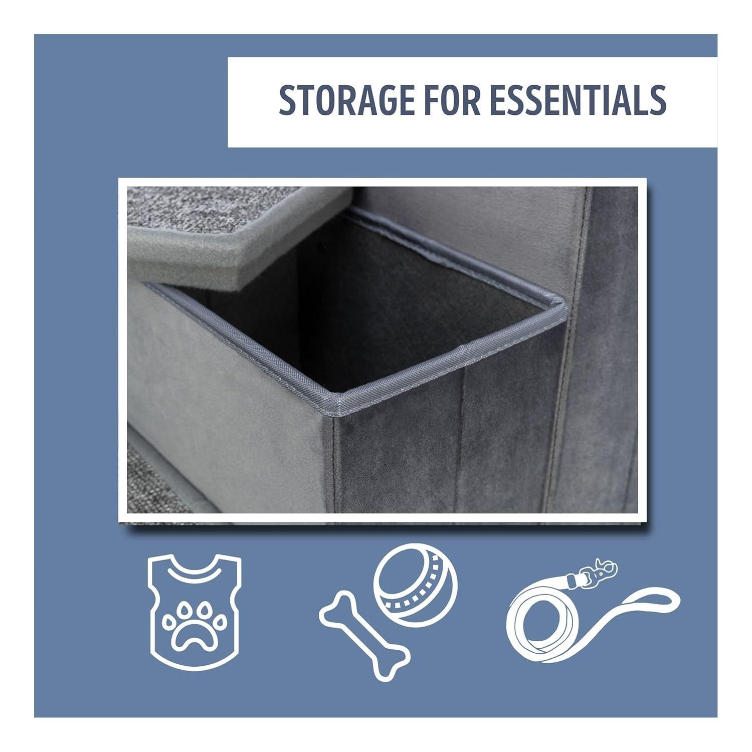 TRIXIE Pawsome Ascent Foldable 3-Step Pet Stairs with Storage, Collapsible, Storage Compartments for Toys