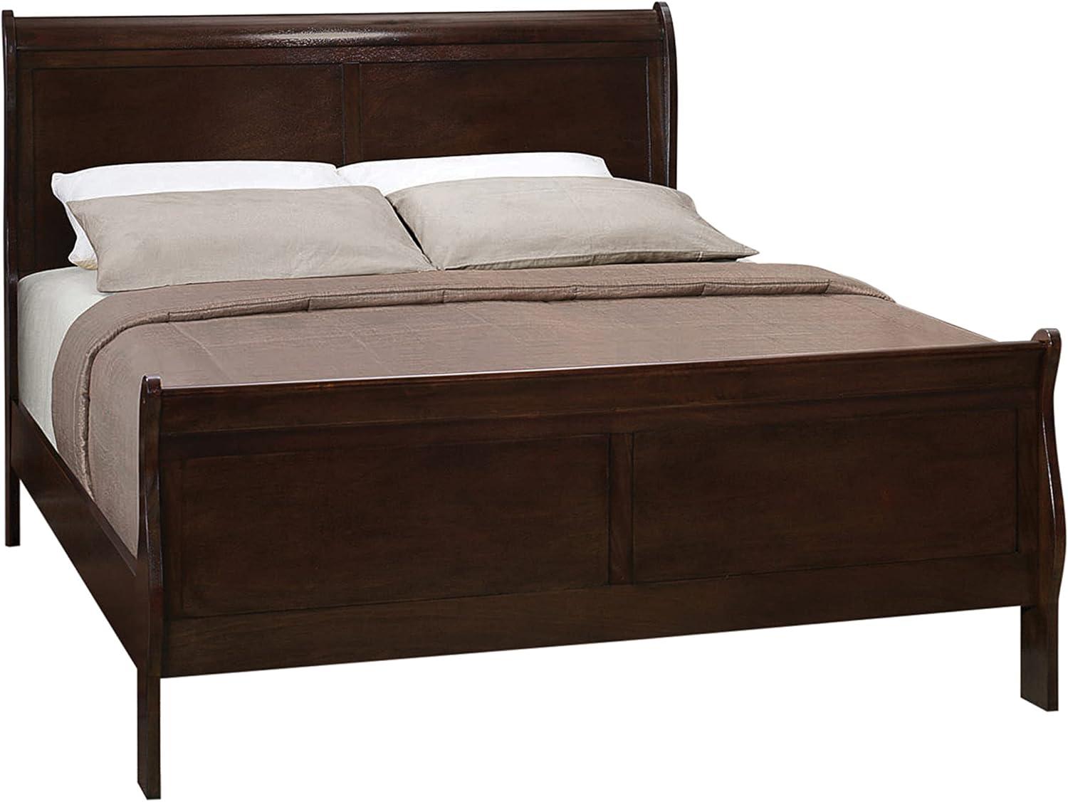 Classic Cappuccino King Sleigh Bed with Curved Wood Headboard