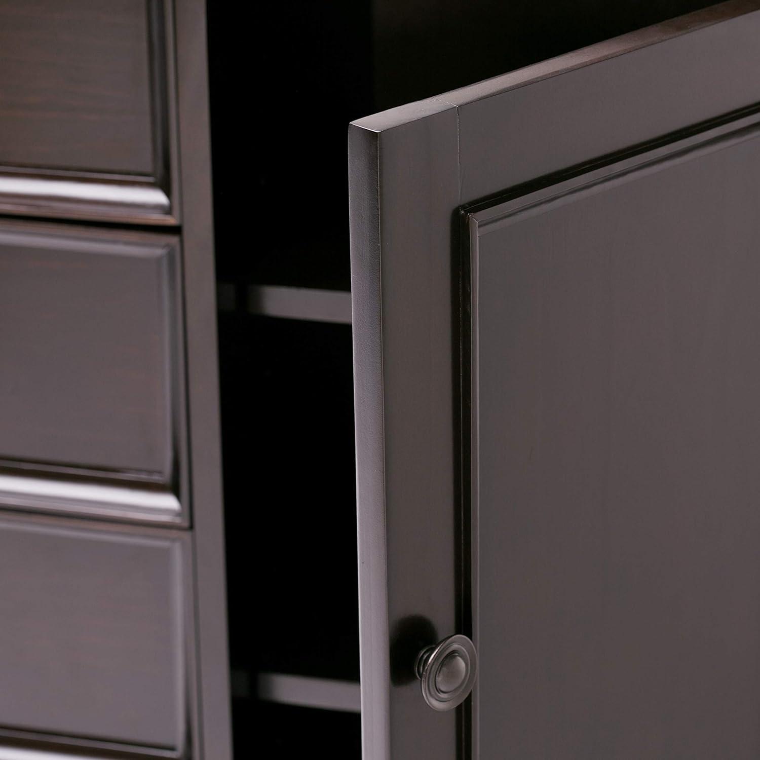Simpli Home Amherst 32"W Solid Wood 2-Shelf Low Storage Cabinet with Adjustable Shelves and Tapered Legs