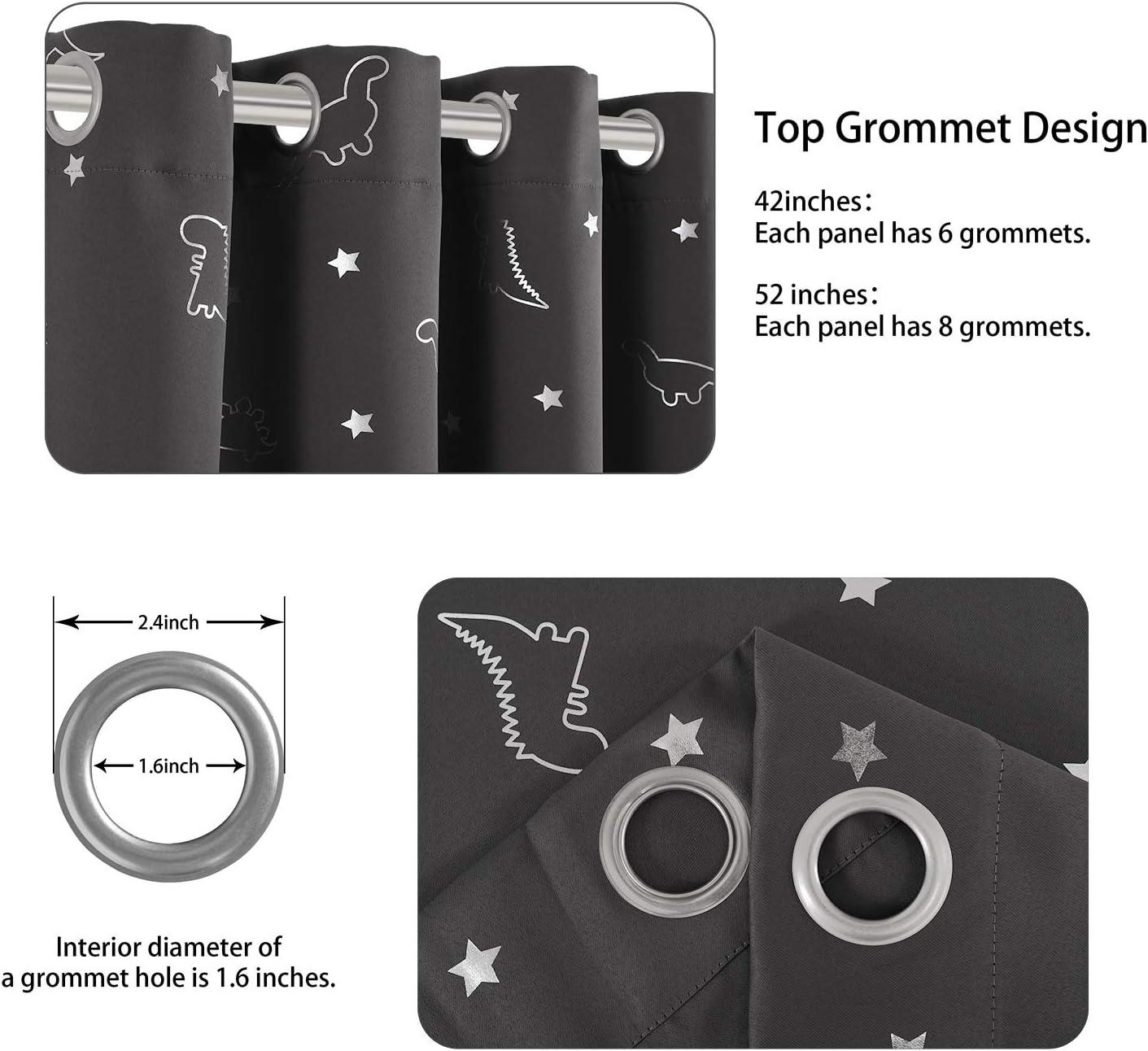 LORDTEX Dinosaur and Star Foil Print Blackout Curtains for Kids Room - Thermal Insulated Curtains Noise Reducing Window Drapes for Boys and Girls Bedroom, 42 x 63 Inch, Grey, Set of 2 Panels