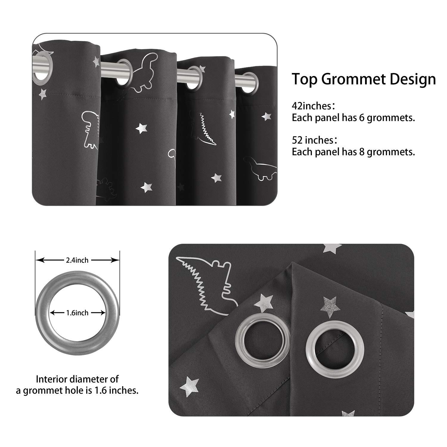 LORDTEX Dinosaur and Star Foil Print Blackout Curtains for Kids Room - Thermal Insulated Curtains Noise Reducing Window Drapes for Boys and Girls Bedroom, 42 x 63 Inch, Grey, Set of 2 Panels