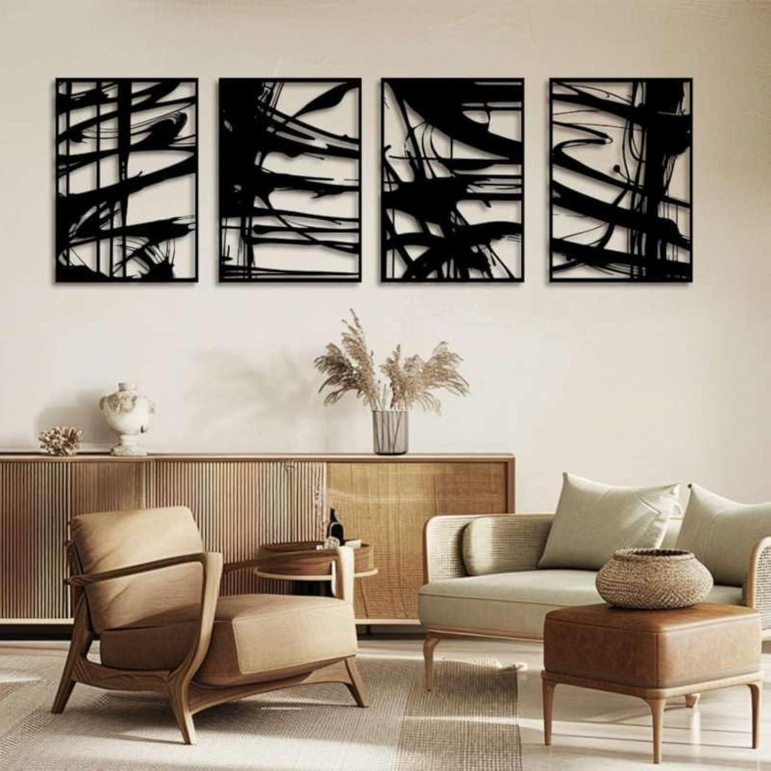 Black Metal Minimalist 3D Abstract Wall Art Set