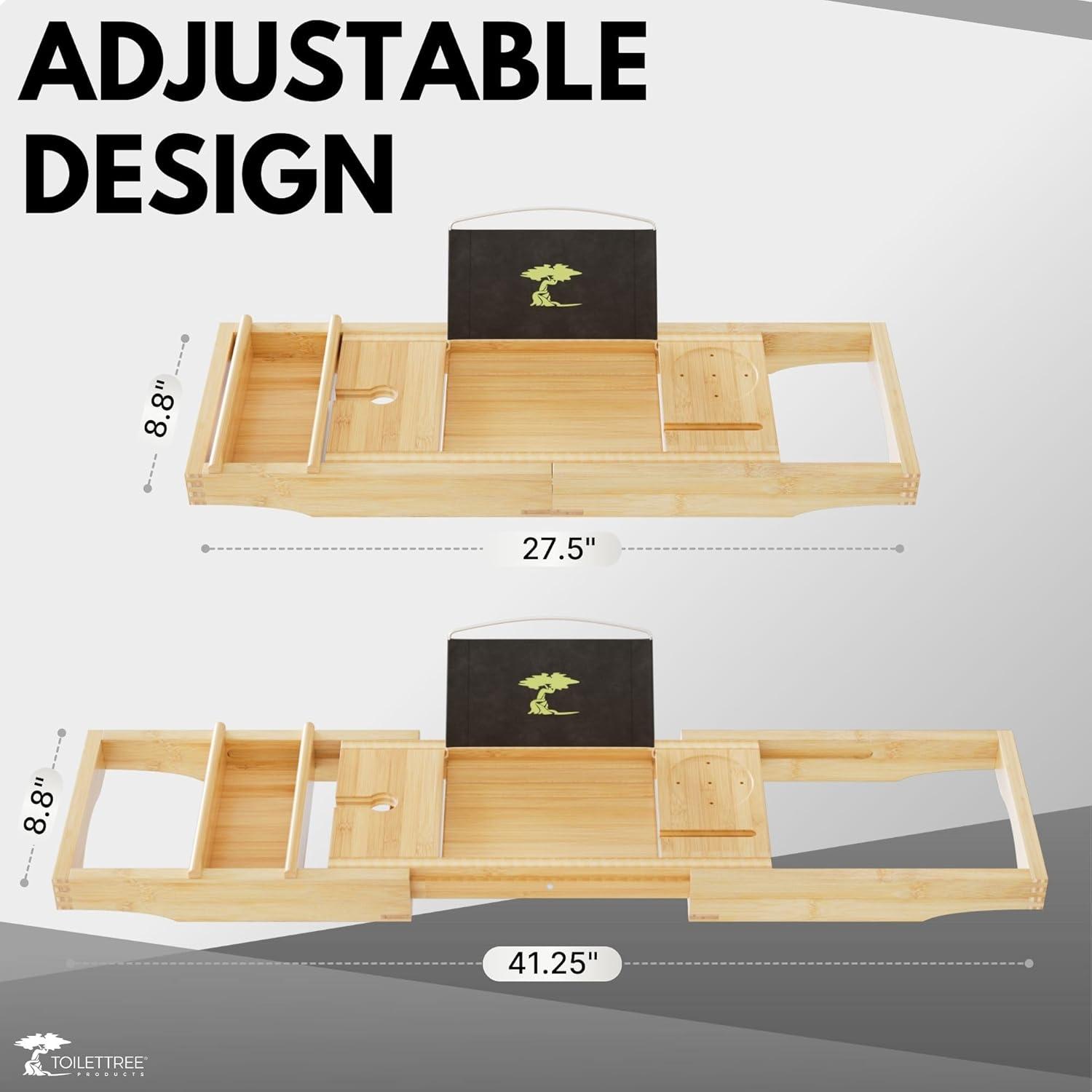 ToiletTree Products Bamboo Bathtub Caddy with Extending Sides and Adjustable Book Holder (Deluxe)