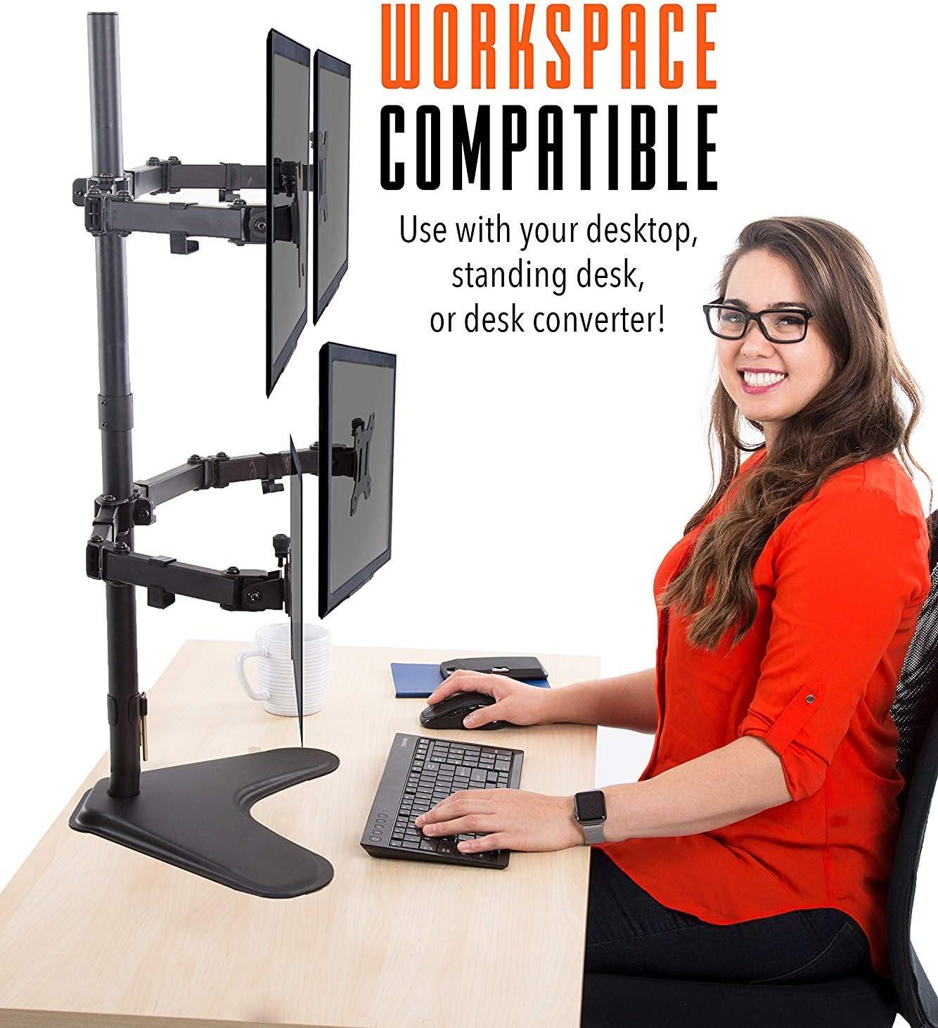 Quadruple Monitor Mount Freestanding Monitor Arm with 4 Adjustable VESA Mounts Black Stand Steady