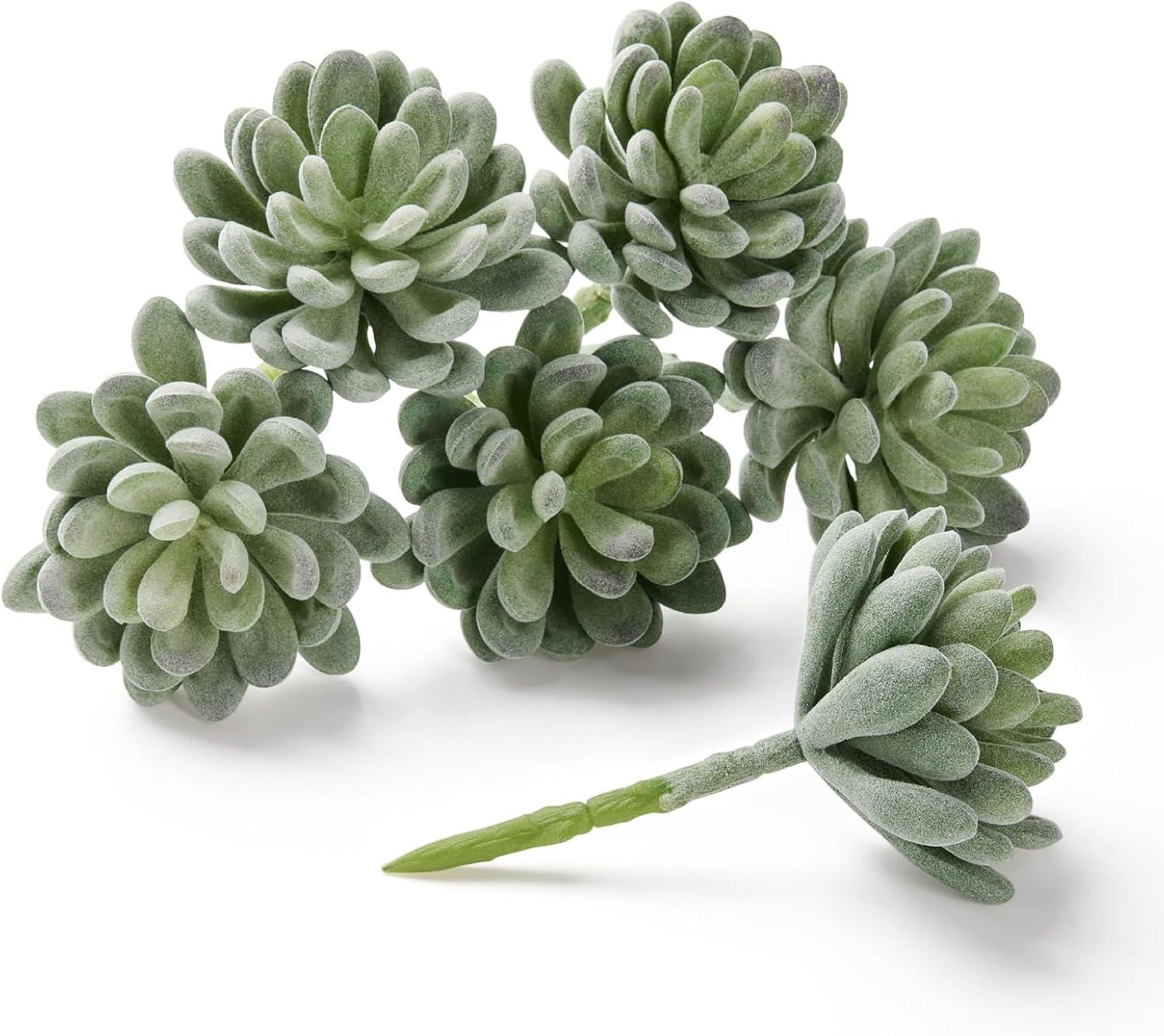 6 Pack Artificial Succulents Picks, 5 inch Faux Unpotted Echeveria Fake Succulent Plants, Green