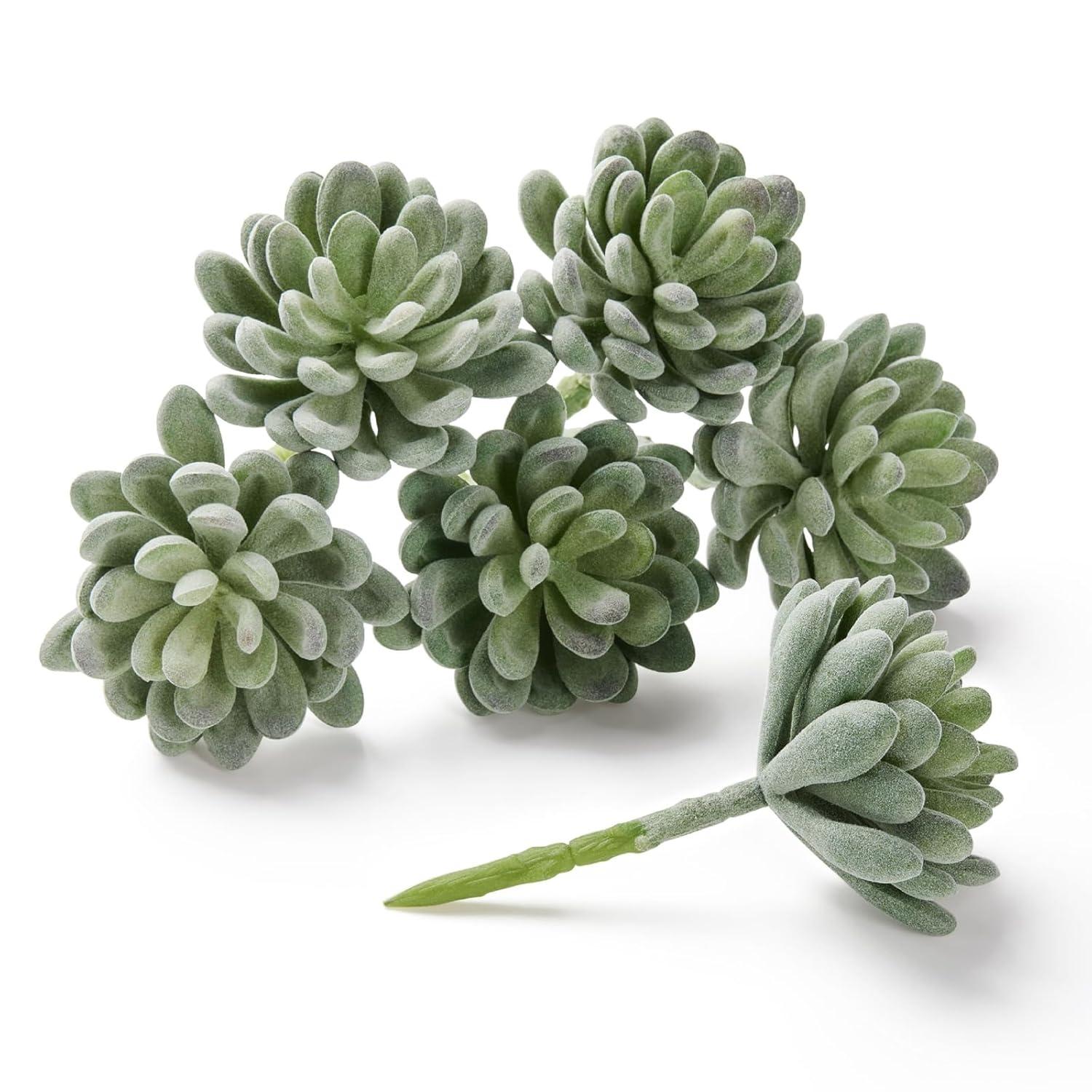 6 Pack Artificial Succulents Picks, 5 inch Faux Unpotted Echeveria Fake Succulent Plants, Green