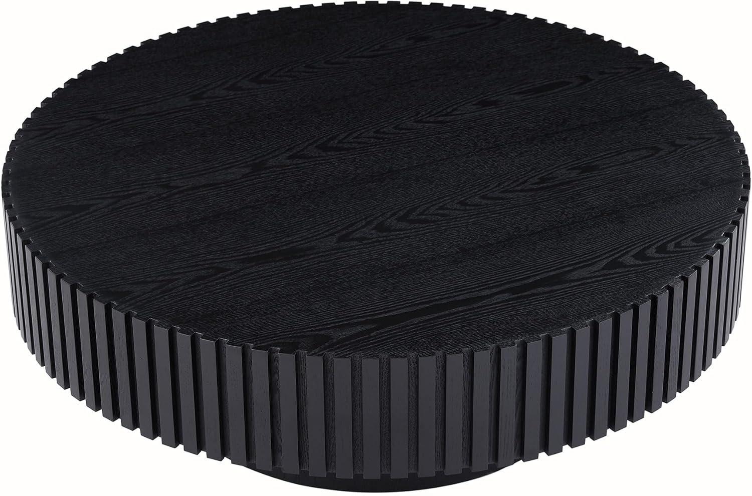 LUMISOL Round Coffee Table for Livng Room, Modern Handcraft Drum Center Table with Sturdy Pedestal, Fluted Circle End Table for Office, Apartment, Small Space, Black