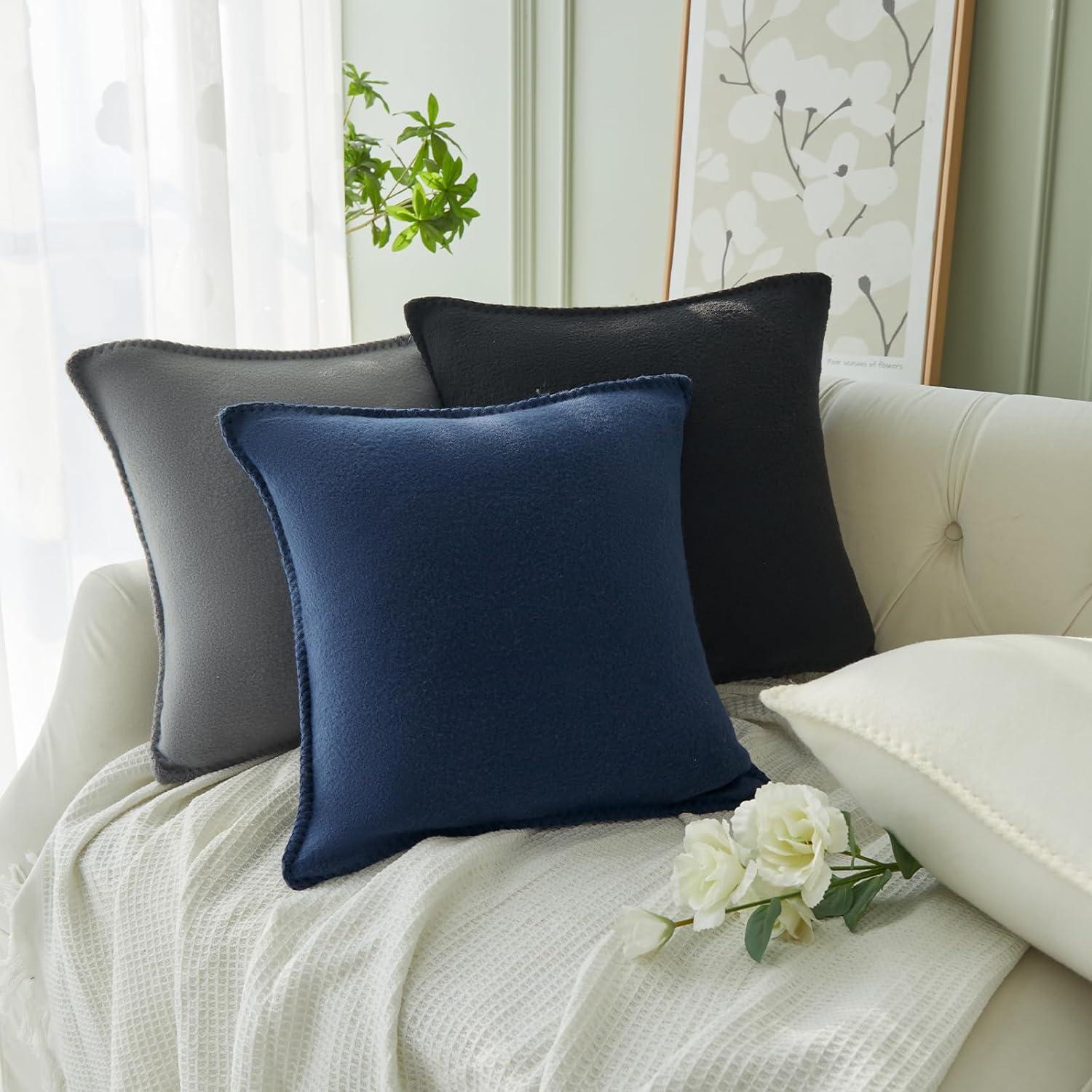 Navy Blue 18"x18" Textured Polyester Euro Throw Pillow Covers