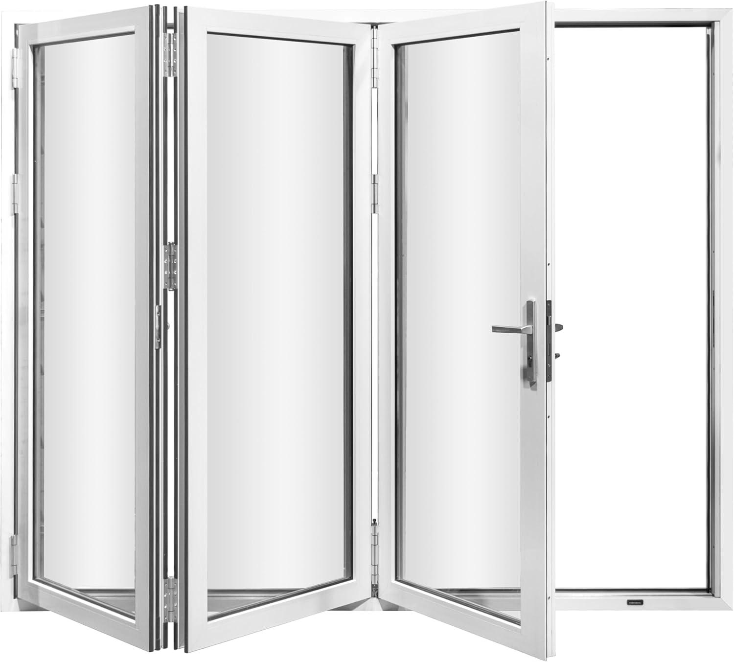 KaMic 96" x 80" 3 Panels Aluminum Folding Doors In White, Folded Out From Right To Left