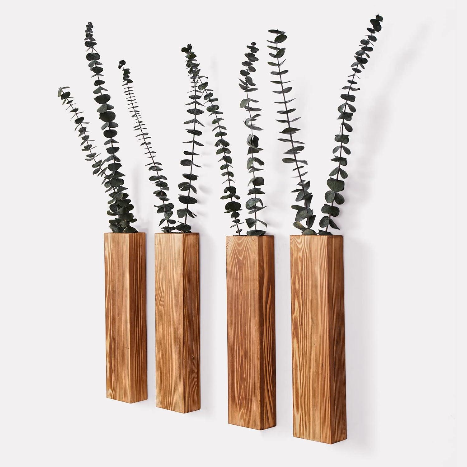 Wall Planters for Indoor Plants Modern Farmhouse Wooden Pocket Wall Vases for Dried Flowers and Faux Plants 4 Pack