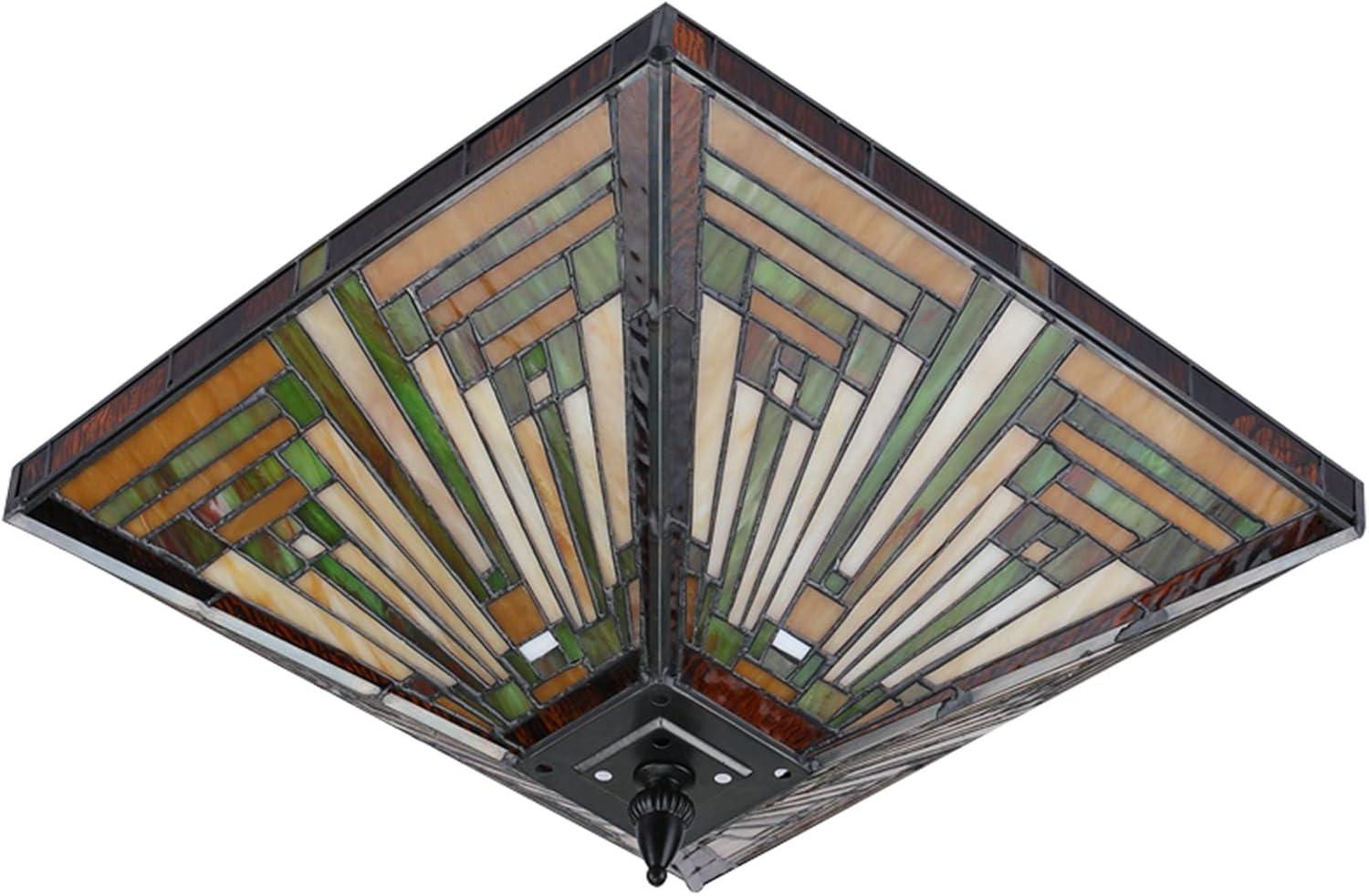 Chloe Lighting Innes Tiffany-Style 2 Light Mission Semi-Flush Ceiling Fixture 14" Shade