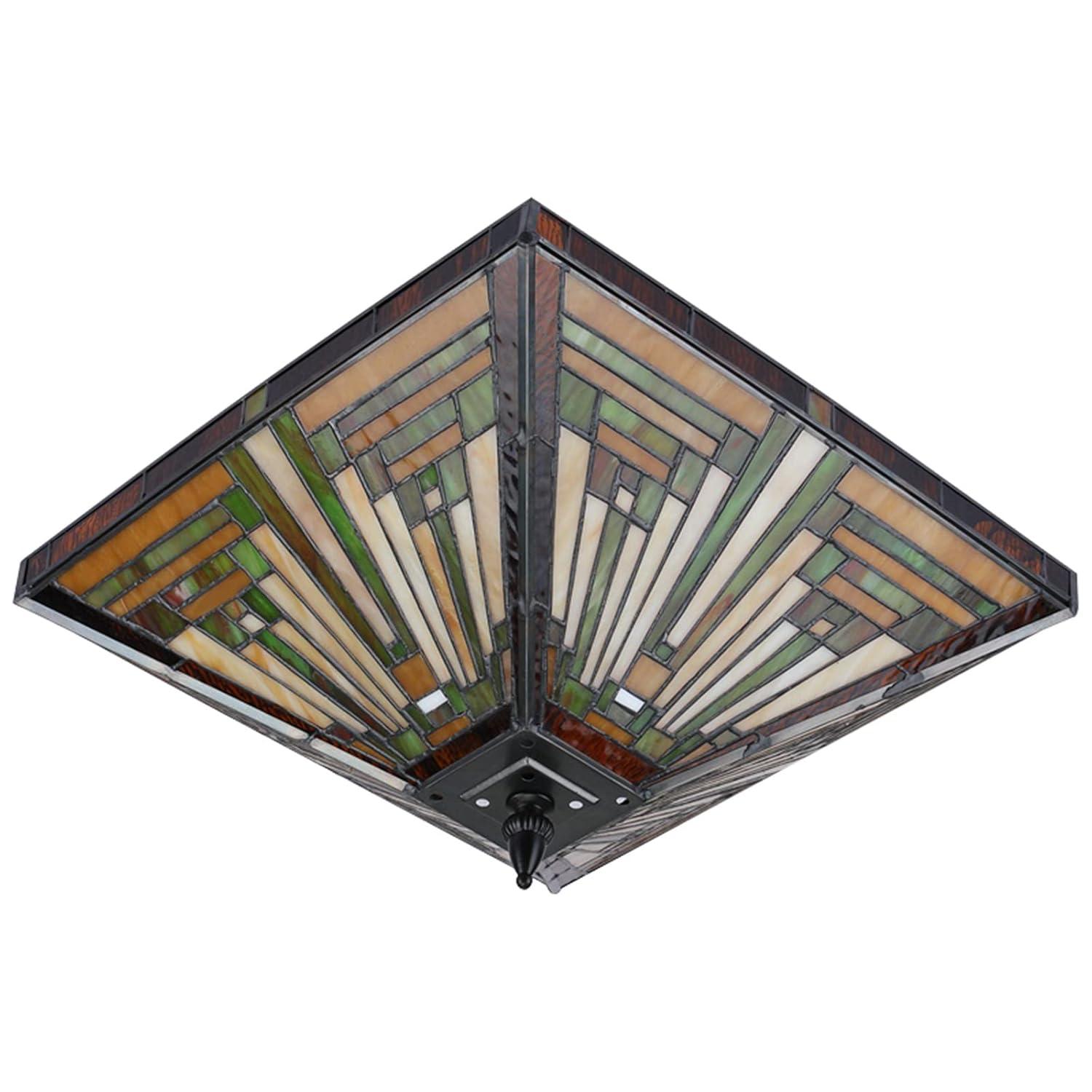 Chloe Lighting Innes Tiffany-Style 2 Light Mission Semi-Flush Ceiling Fixture 14" Shade