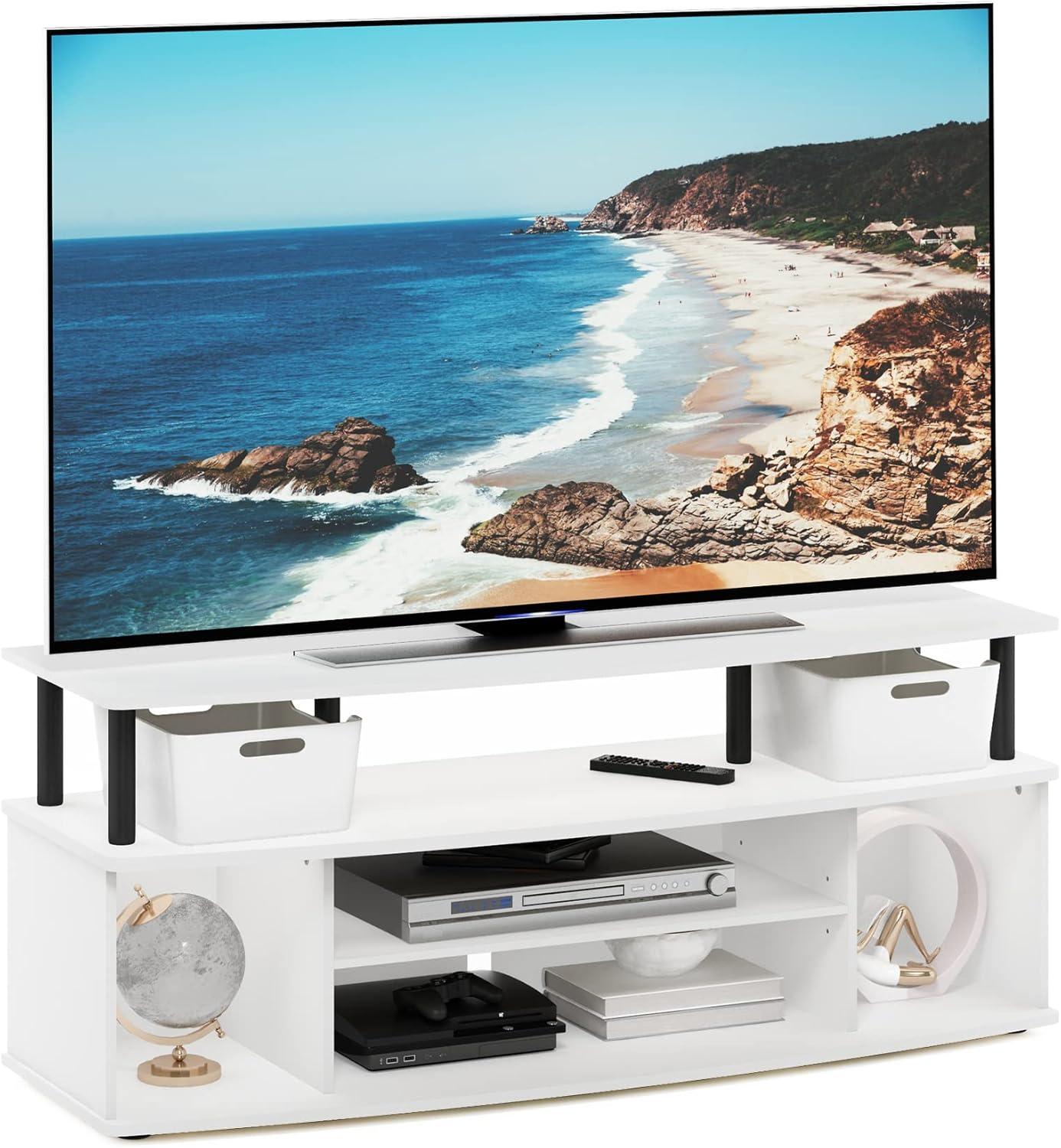 Furinno Modern TV Cabinet Large Entertainment Center Hold up to 55" TV with Open Storage Shelves White/Black