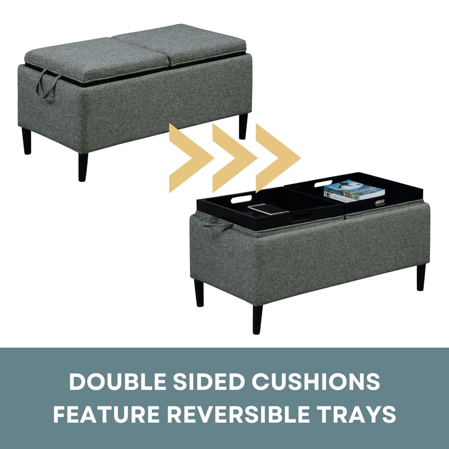 Convenience Concepts Designs4Comfort Magnolia Storage Ottoman with Reversible Trays, Light Charcoal Gray Fabric