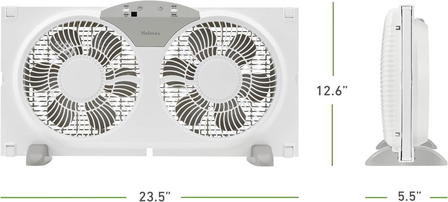 9 in. Twin-Blade 3-Speed White Digital Window Fan with Remote Control