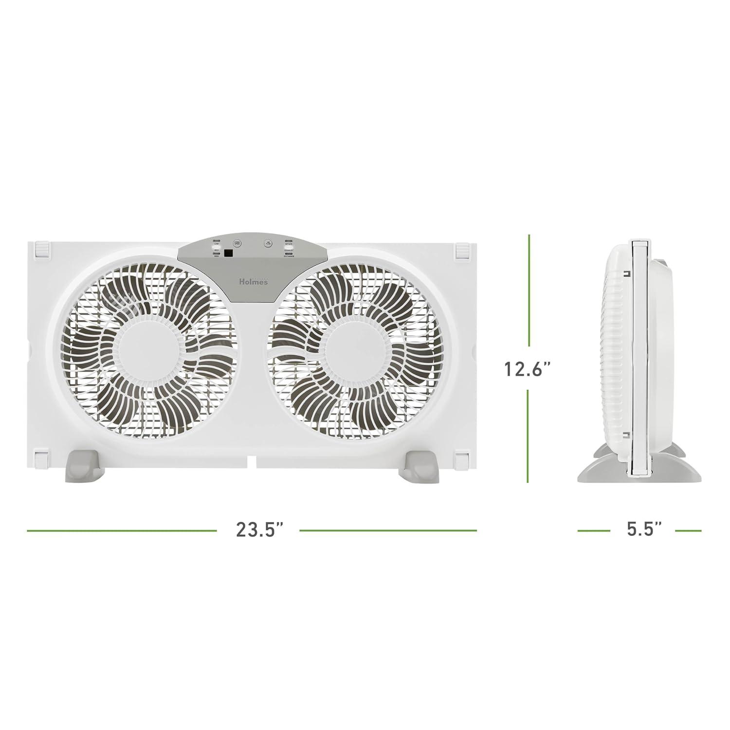 9 in. Twin-Blade 3-Speed White Digital Window Fan with Remote Control