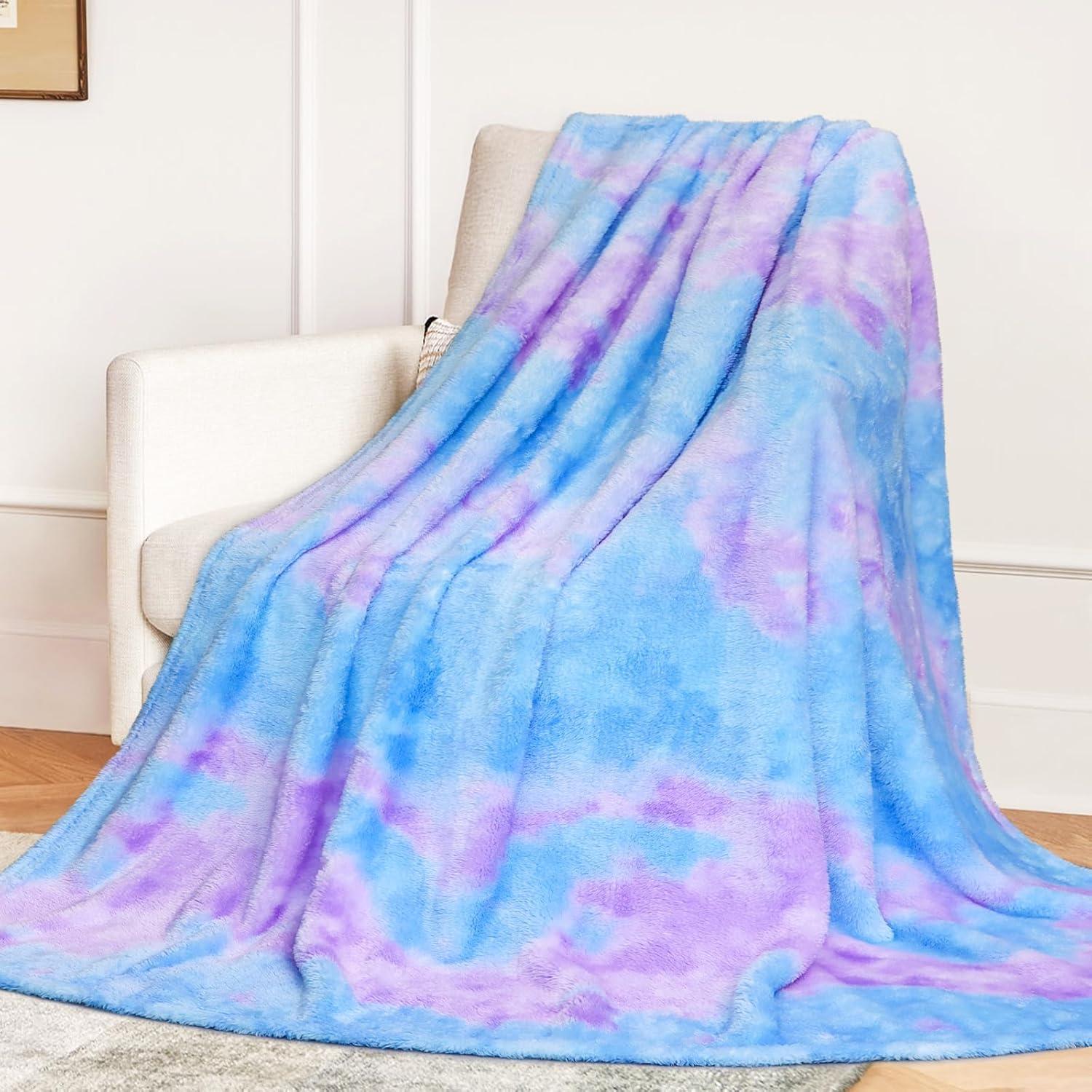 Blue and Purple Tie Dye Fleece Throw Blanket