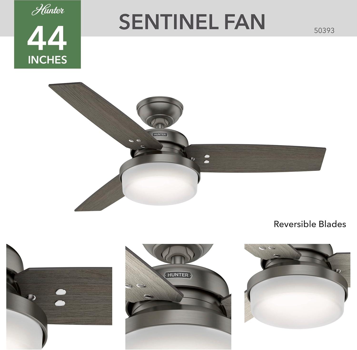 44" Sentinel 3 - Blade Standard Ceiling Fan with Remote Control and Light Kit Included