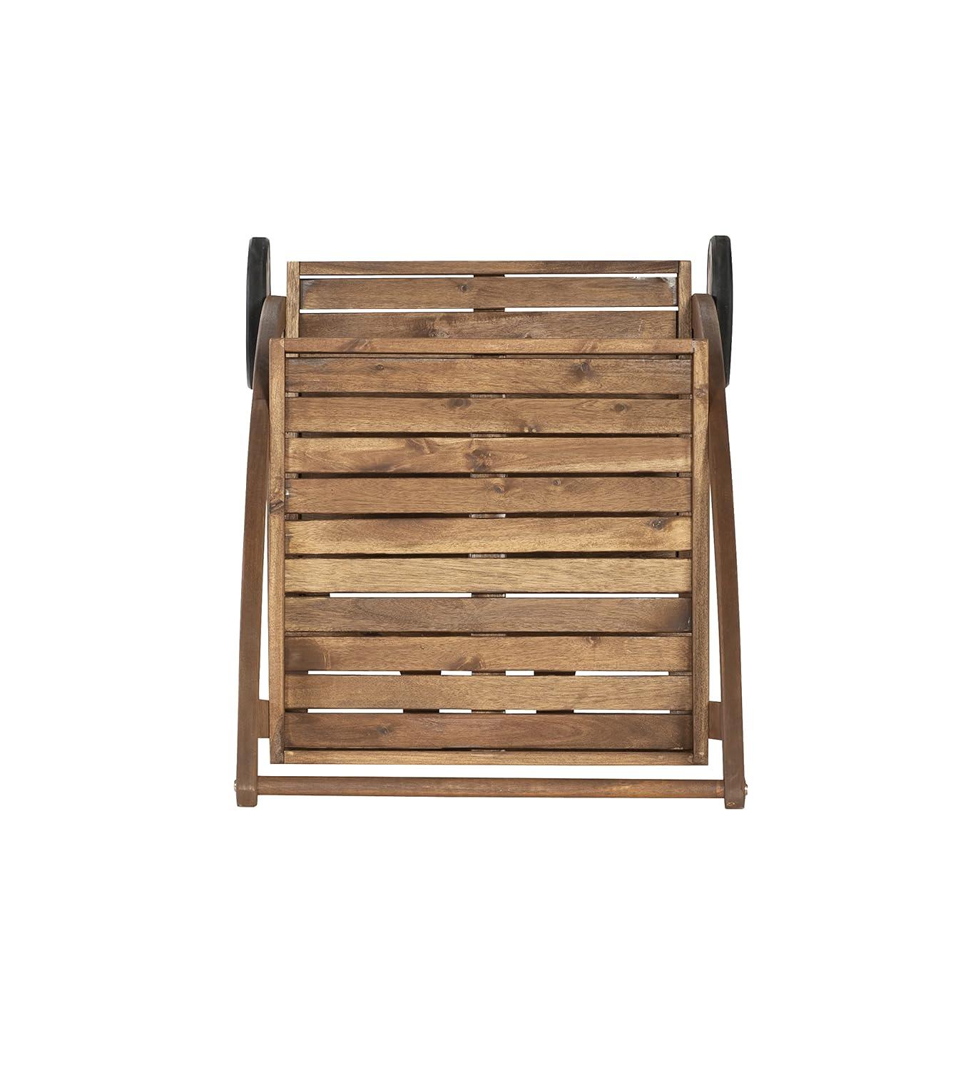 Linon Chandler Acorn Finished Acacia Wood Outdoor Bar Trolley with Three Bottle Glass Holders