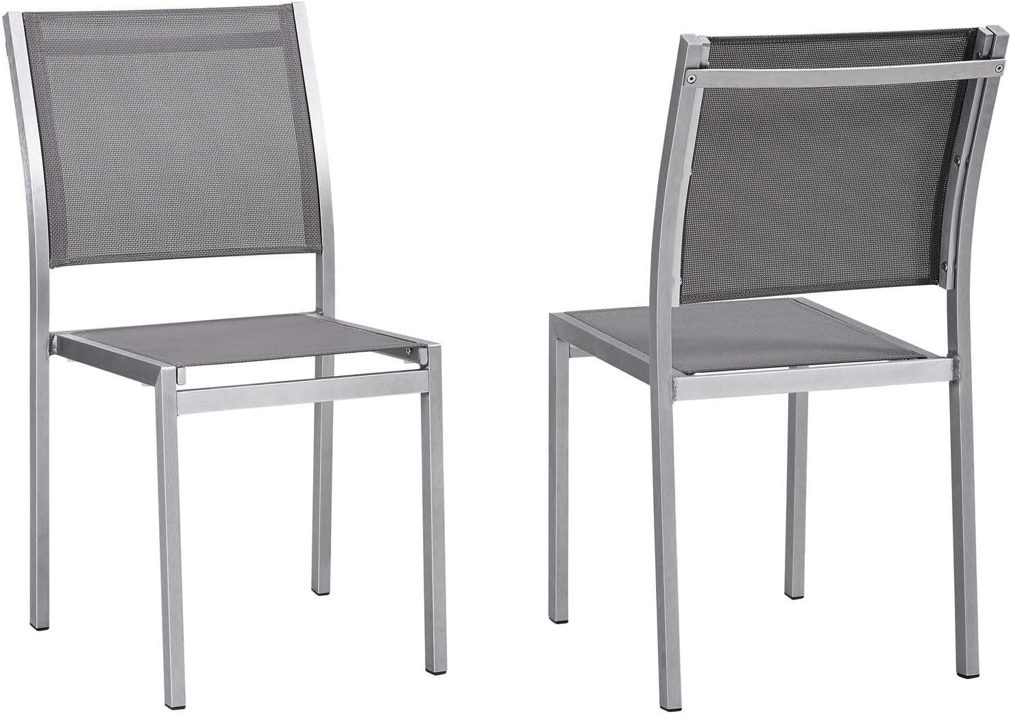 Aluminum Shore Mesh Outdoor Dining Chair Set, Silver Gray