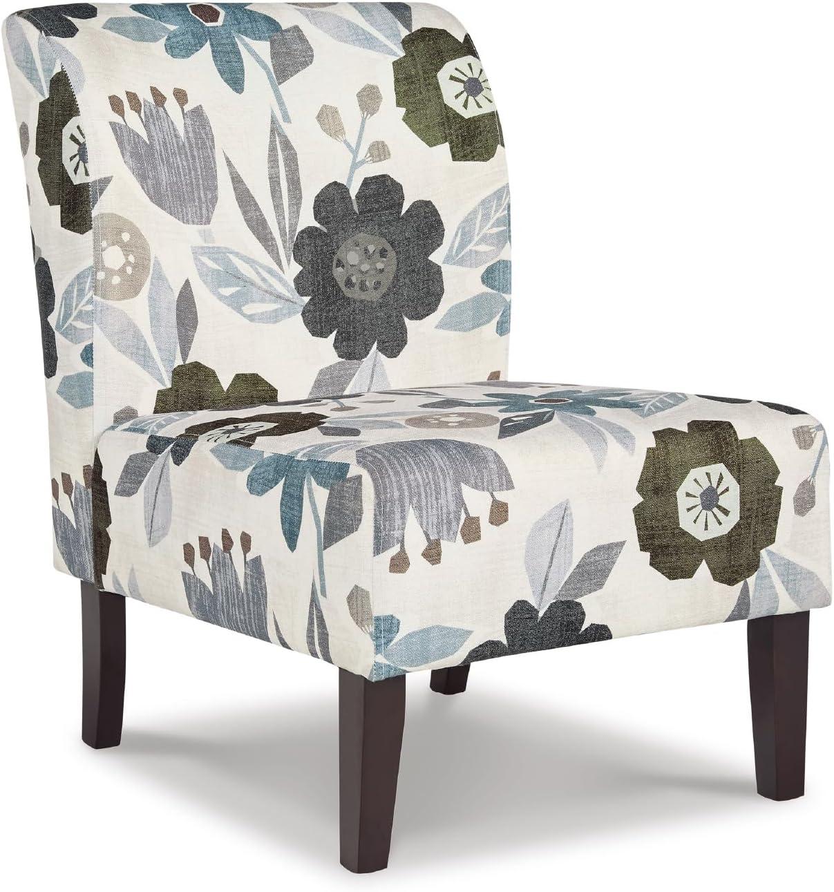 Signature Design by Ashley Triptis Accent Chair, Armless, Floral Pattern Upholstery, Ivory/Blue/Charcoal/Brown
