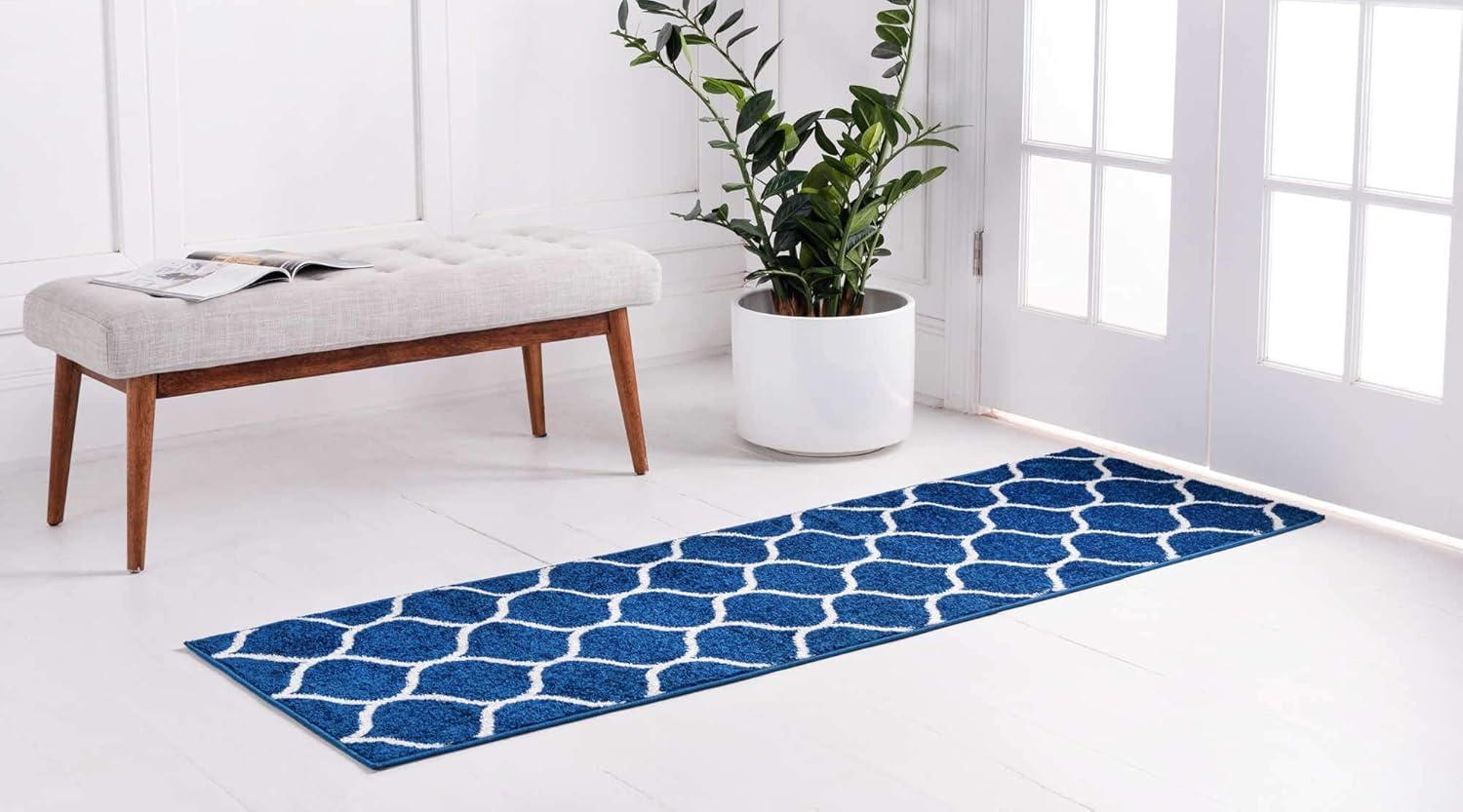 Unique Loom 2' 0 x 13' 0 Trellis Frieze Rounded Navy Blue Area Rug