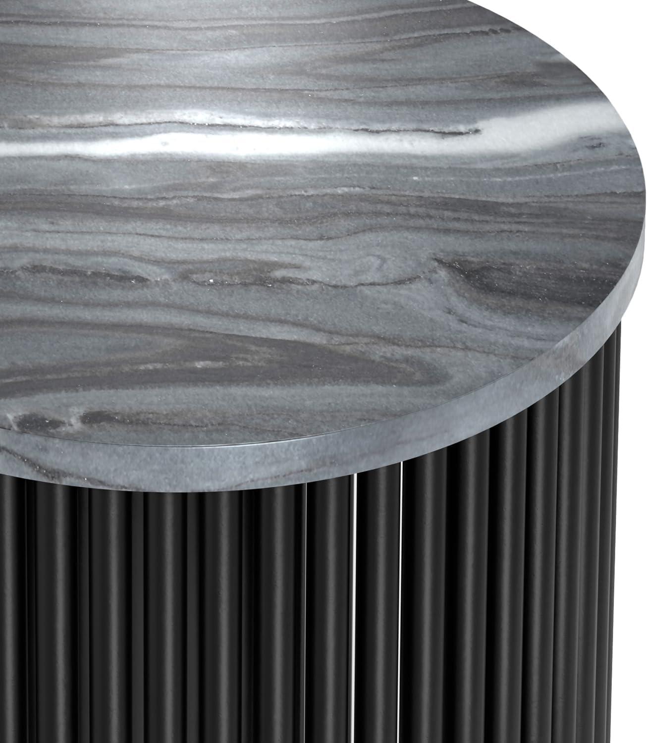 Simpli Home Demy 18"W Genuine Marble Industrial End Table with Slatted Metal Base, Assembled