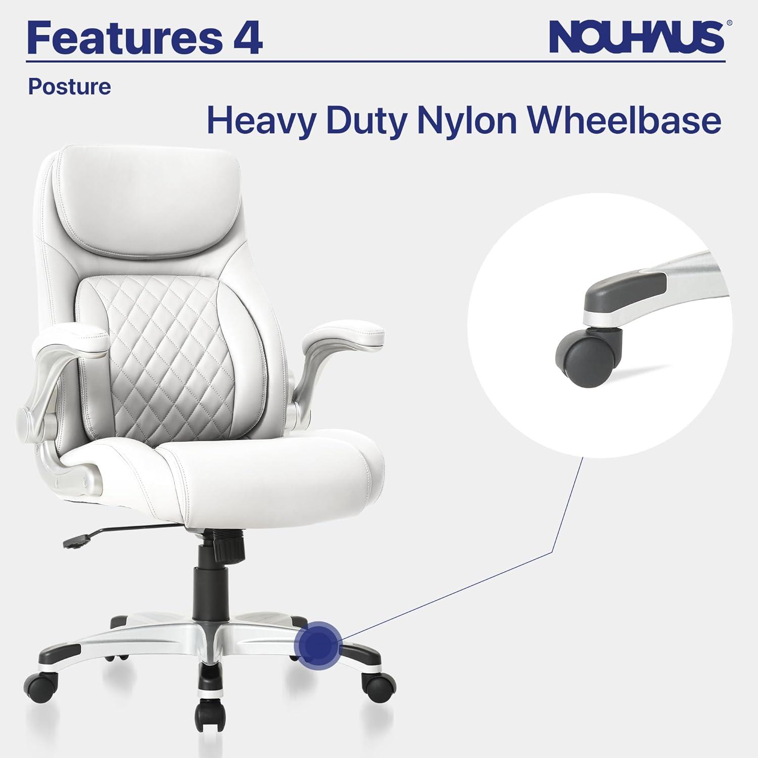 Nouhaus Posture Ergonomic PU Leather Office Chair. Click5 Lumbar Support with FlipAdjust Armrests. Modern Executive Chair and Computer Desk Chair