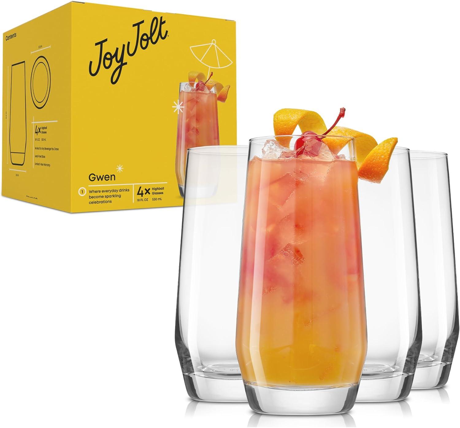 JoyJolt Gwen Highball Drinking Glasses, 18oz