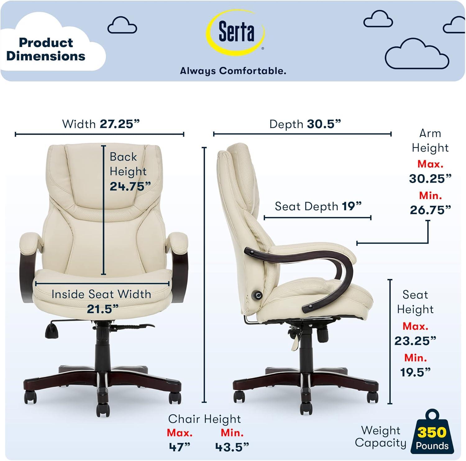 Big and Tall Executive Office Chair with Upgraded Wood Accents - Serta