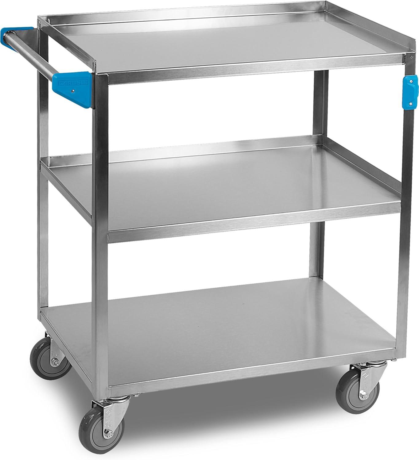 Stainless Steel 3-Shelf Utility Cart with Raised Edges, 300 lb Capacity