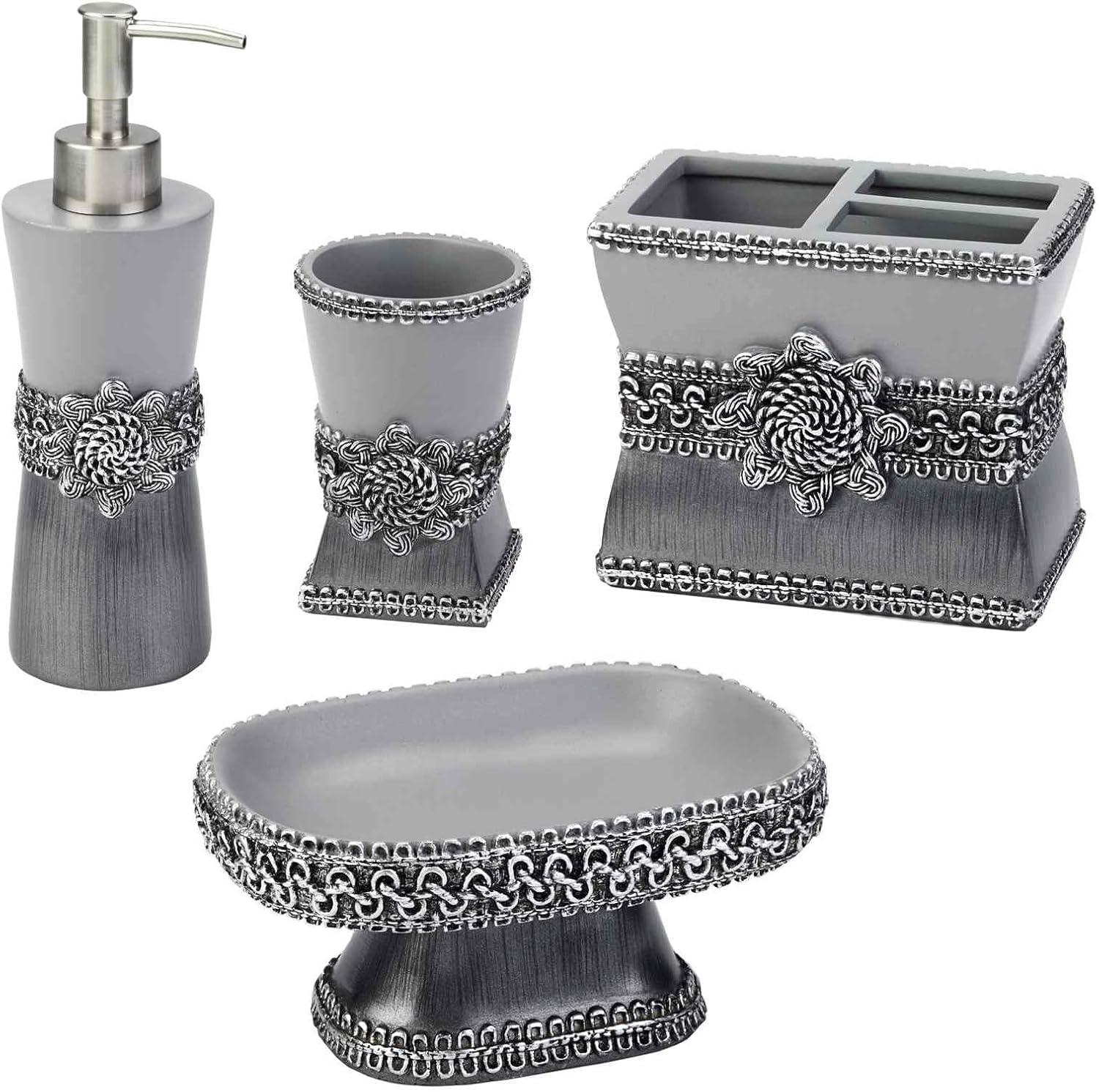 Braided Medallion Gray and Silver Resin Bath Accessory Set