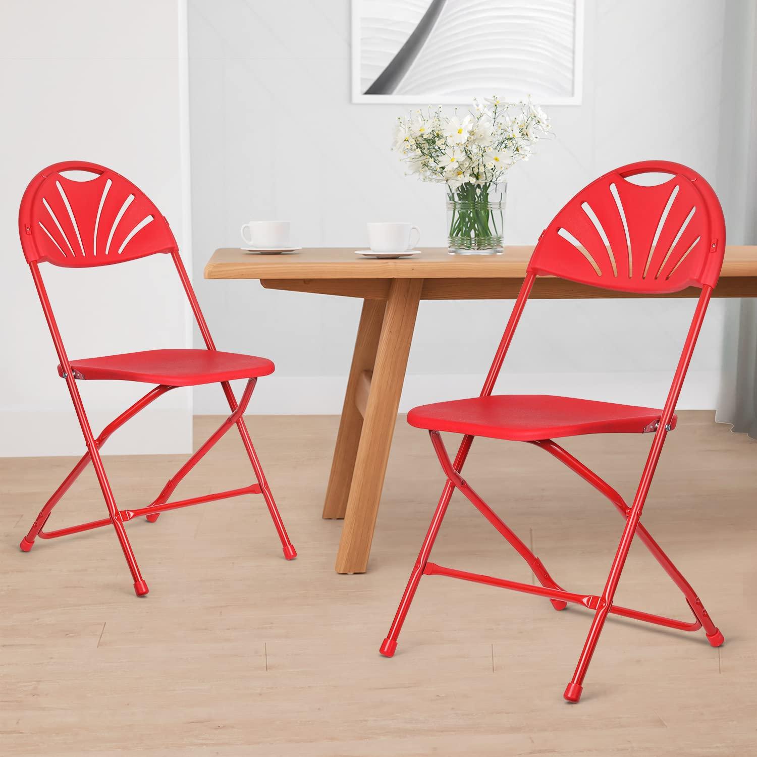 MoNiBloom Folding Plastic Chair, 10 Pack Portable Commercial Seat with Fan Back, for Wedding Camping, Red