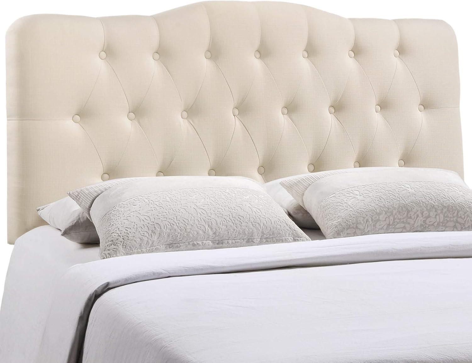 Ivory Tufted Upholstered Full Headboard with Polyester Fabric