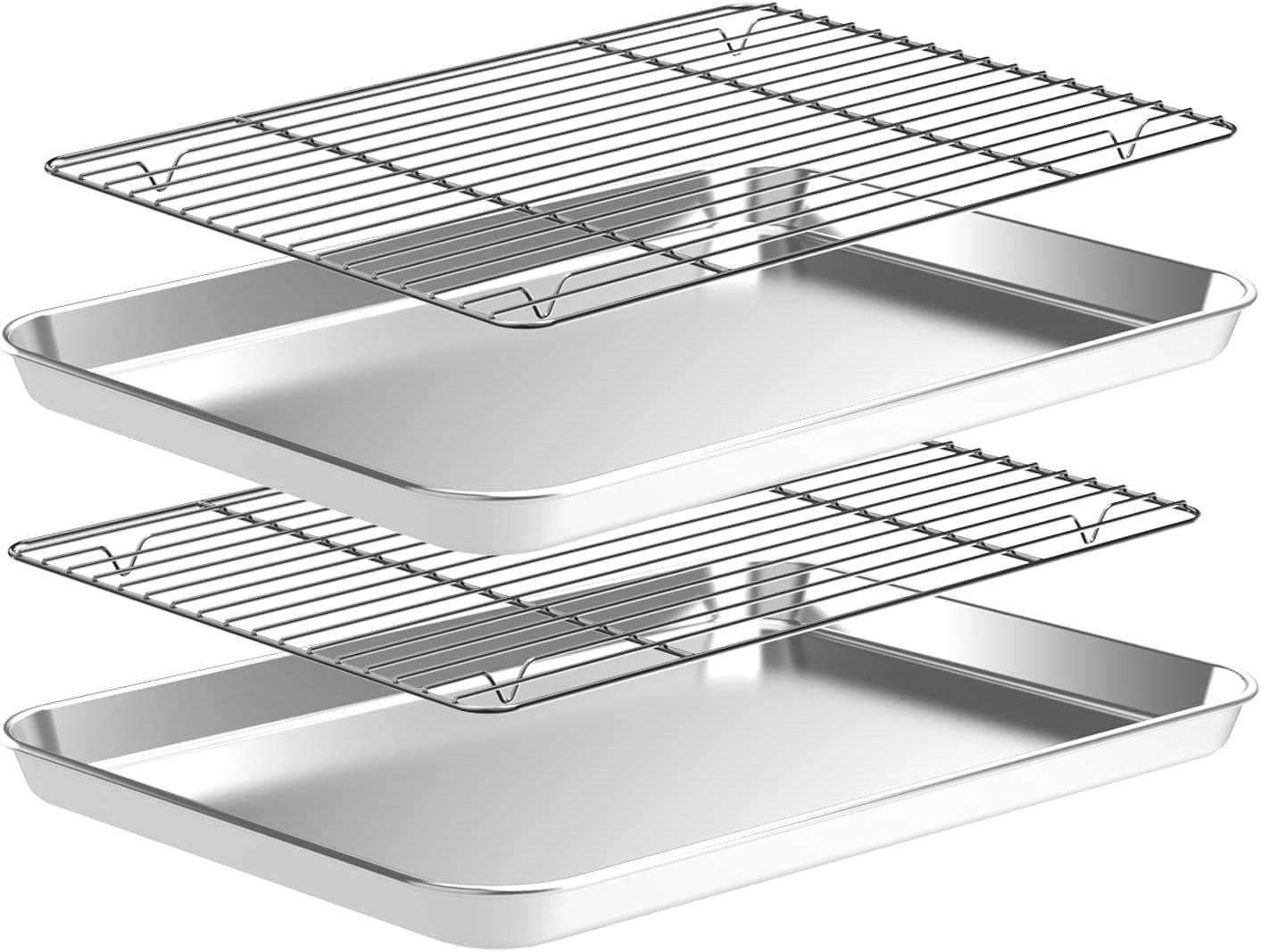 Baking Sheet with Wire Rack Set [2 mesh rack and 2 baking sheet], LQQBOX Stainless Steel Quarter Sheet Pan with Rack, Nonstick Baking Pan Tray, Heavy Duty & Easy Clean, Size 15.7 x 11.8 x 1 Inch