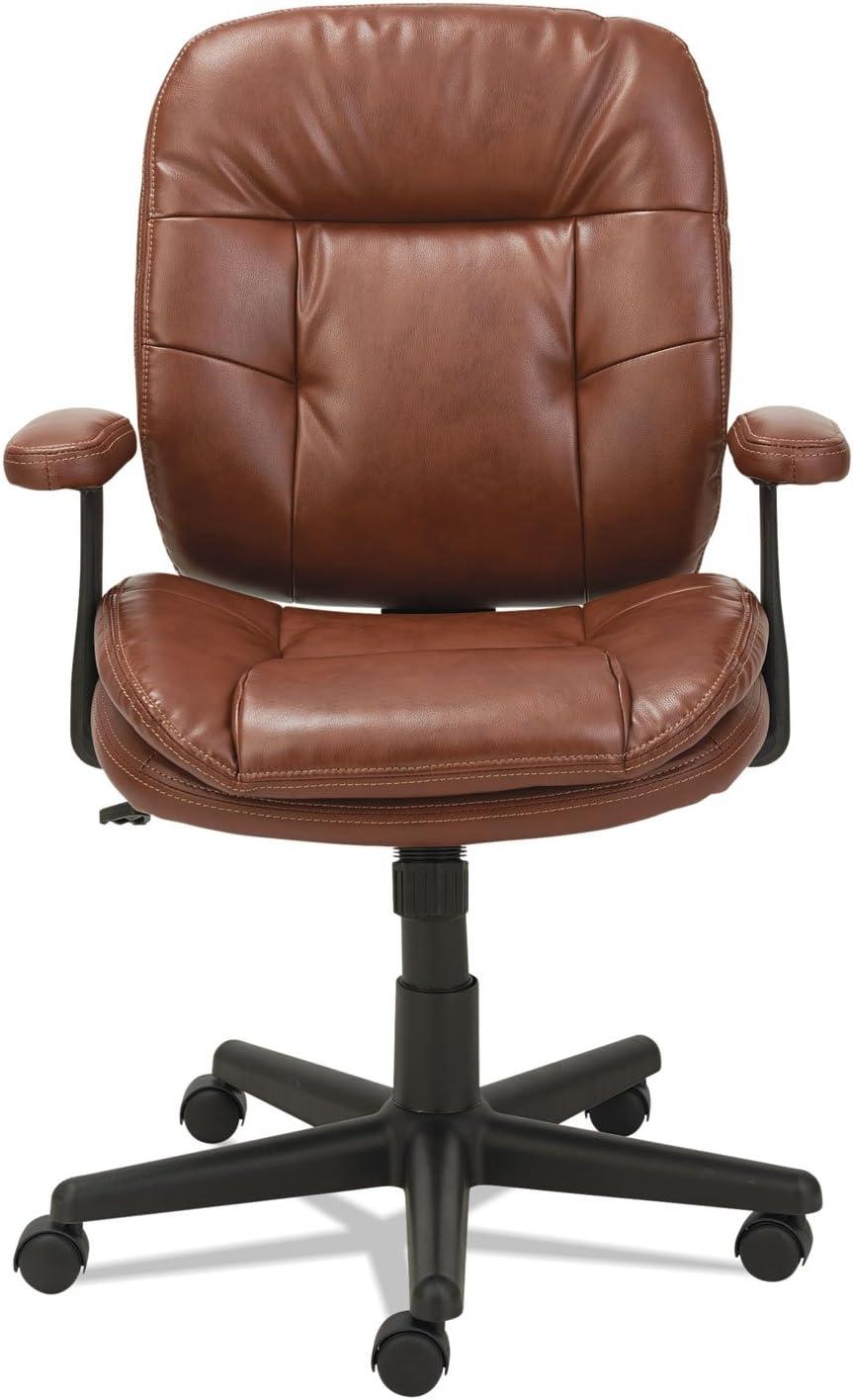 Chestnut Brown Genuine Leather Swivel Task Chair with Fixed Arms