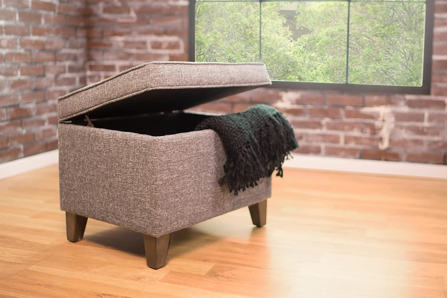 Slate Gray Heathered Tweed Medium Storage Ottoman with Walnut Legs