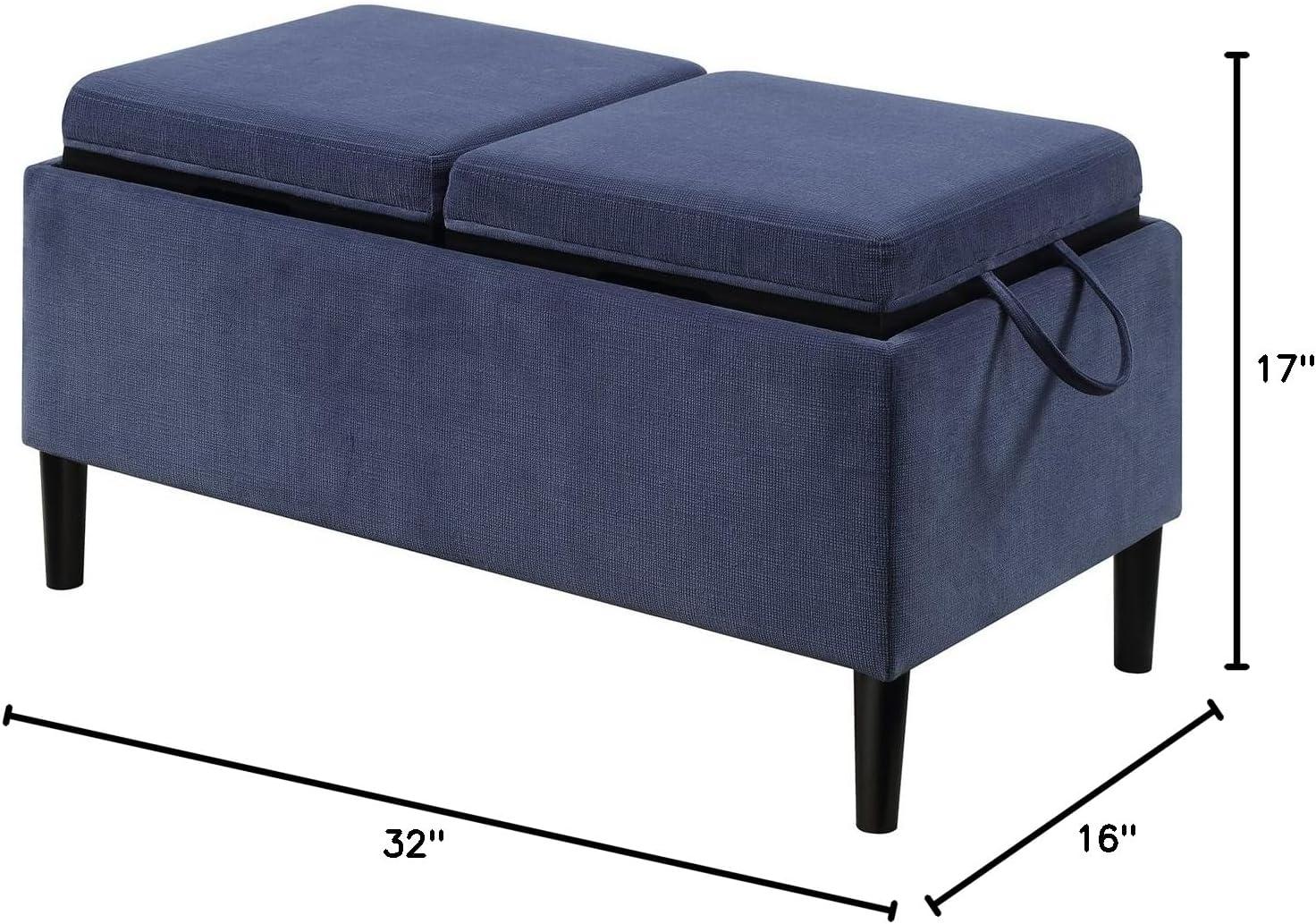 Convenience Concepts Designs4Comfort Magnolia Storage Ottoman with Reversible Trays, Dark Blue Corduroy