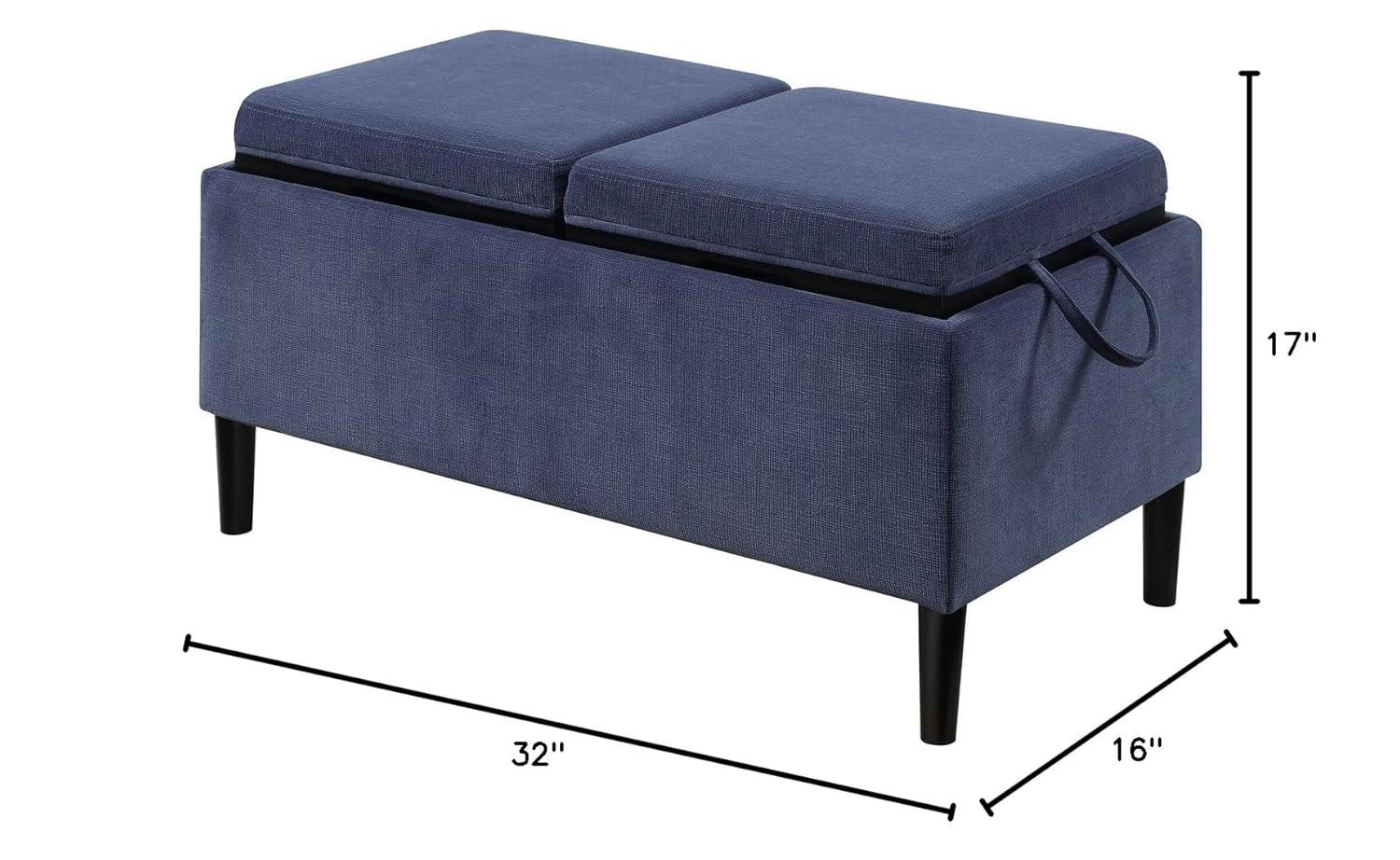 Convenience Concepts Designs4Comfort Magnolia Storage Ottoman with Reversible Trays, Dark Blue Corduroy
