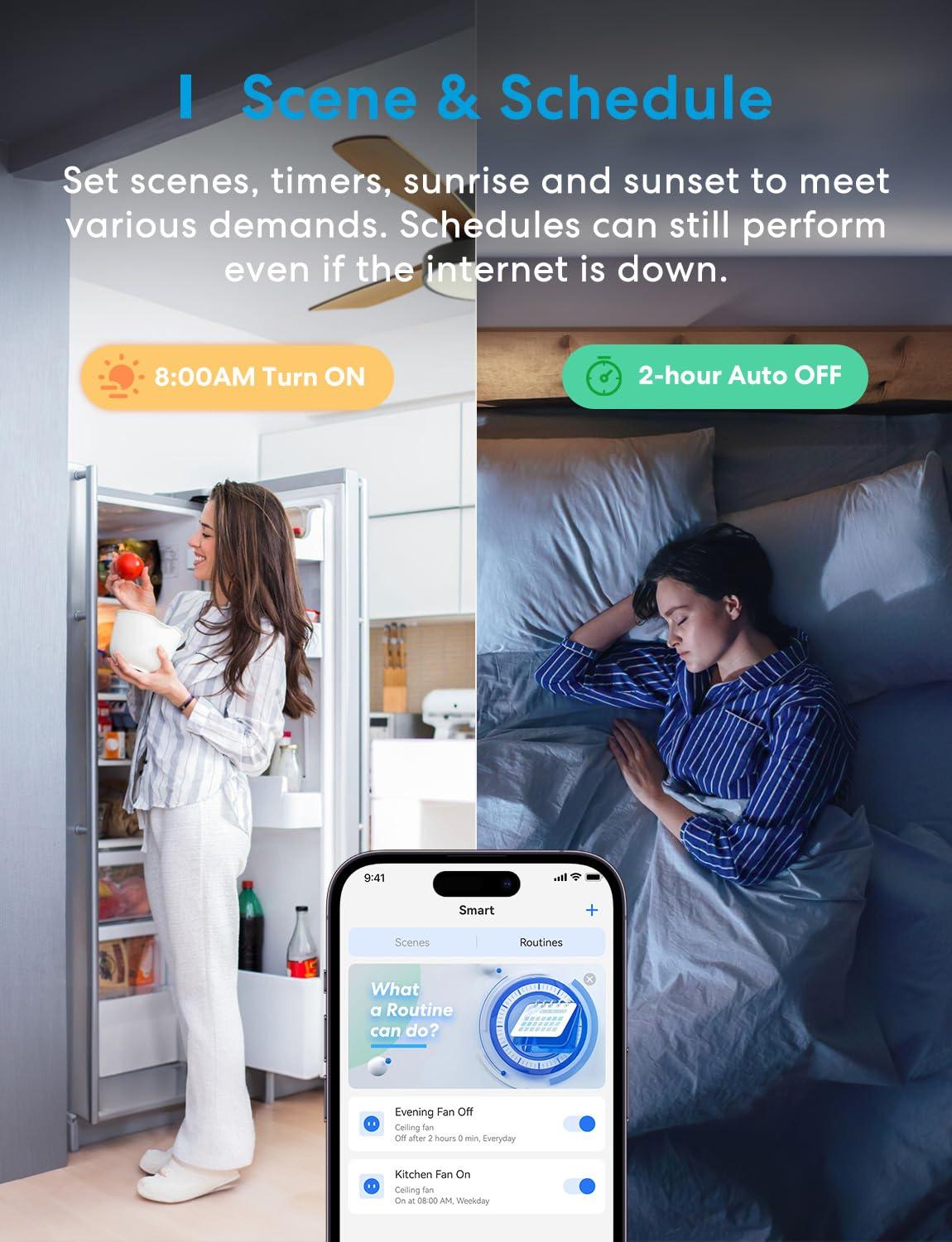 meross Smart Ceiling Fan Control and Dimmer Switch, Supports Apple HomeKit, Alexa, Google & SmartThings, 2.4G Wi-Fi Fan and Light Switch Combo, 4 Fan Speed, Neutral Wire Needed, Single Pole, 2 Pack
