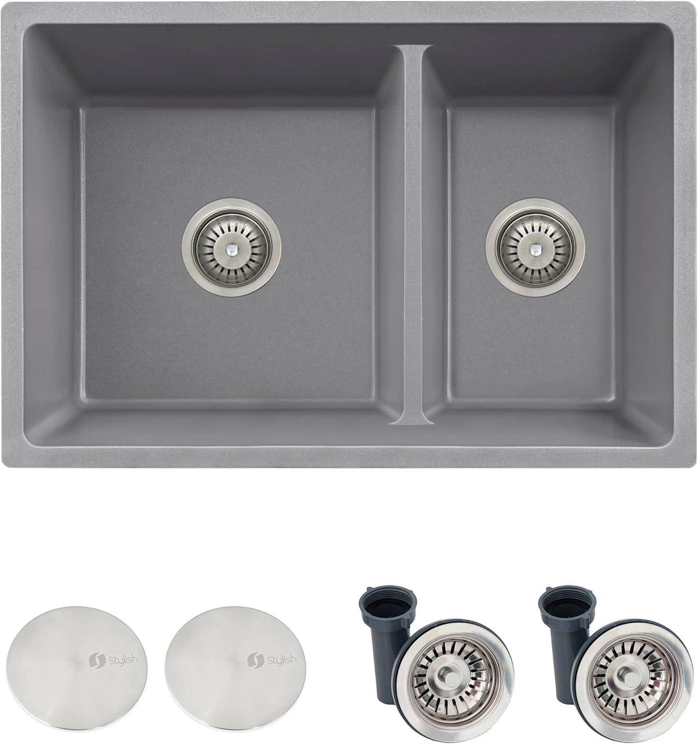 STYLISH S-827L Pietra STYLISH 27 inch Double Bowl 60/40 Dual Mount Composite Granite Kitchen Sink