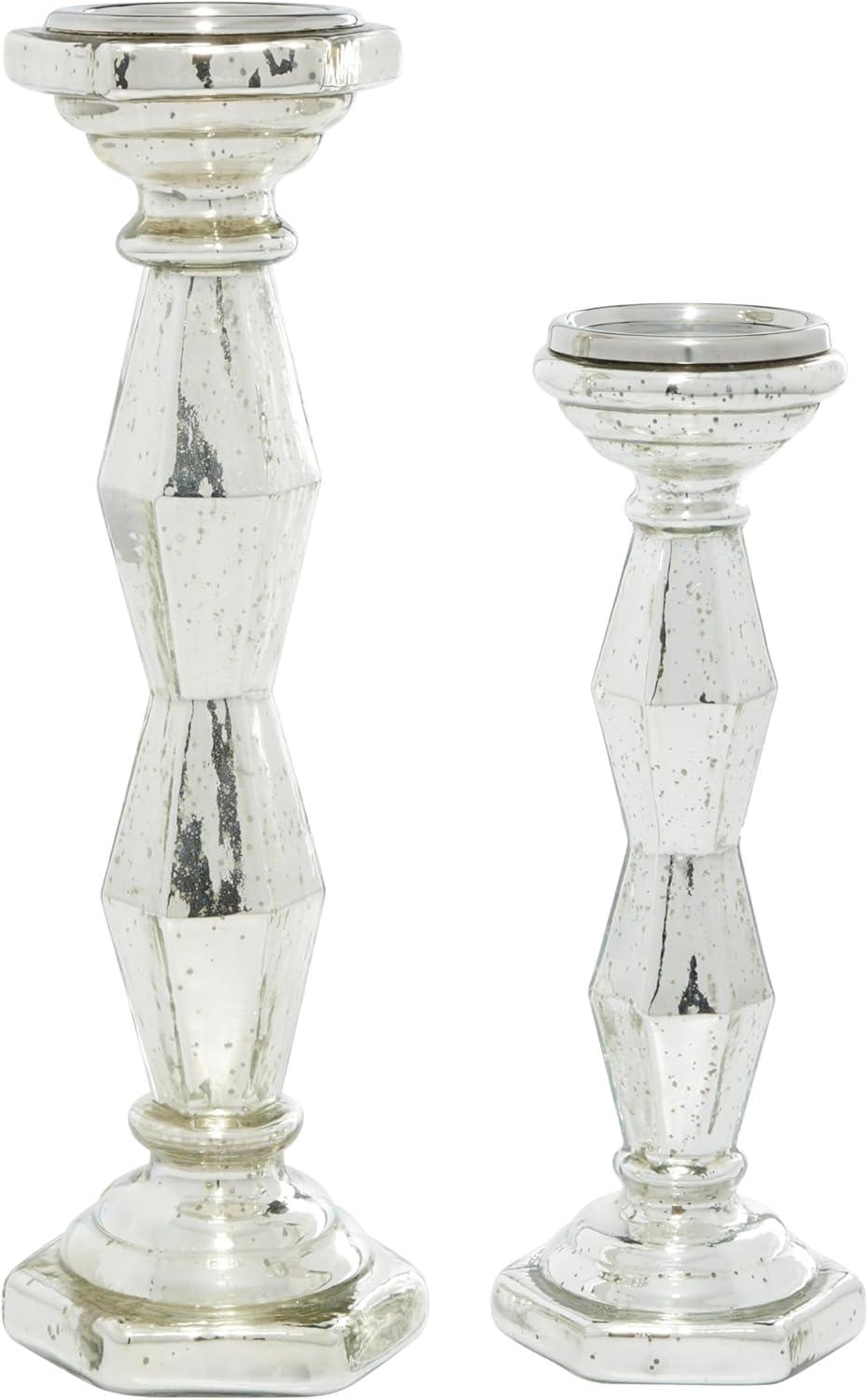 DecMode 2 Candle Silver Glass Candle Holder, Set of 2