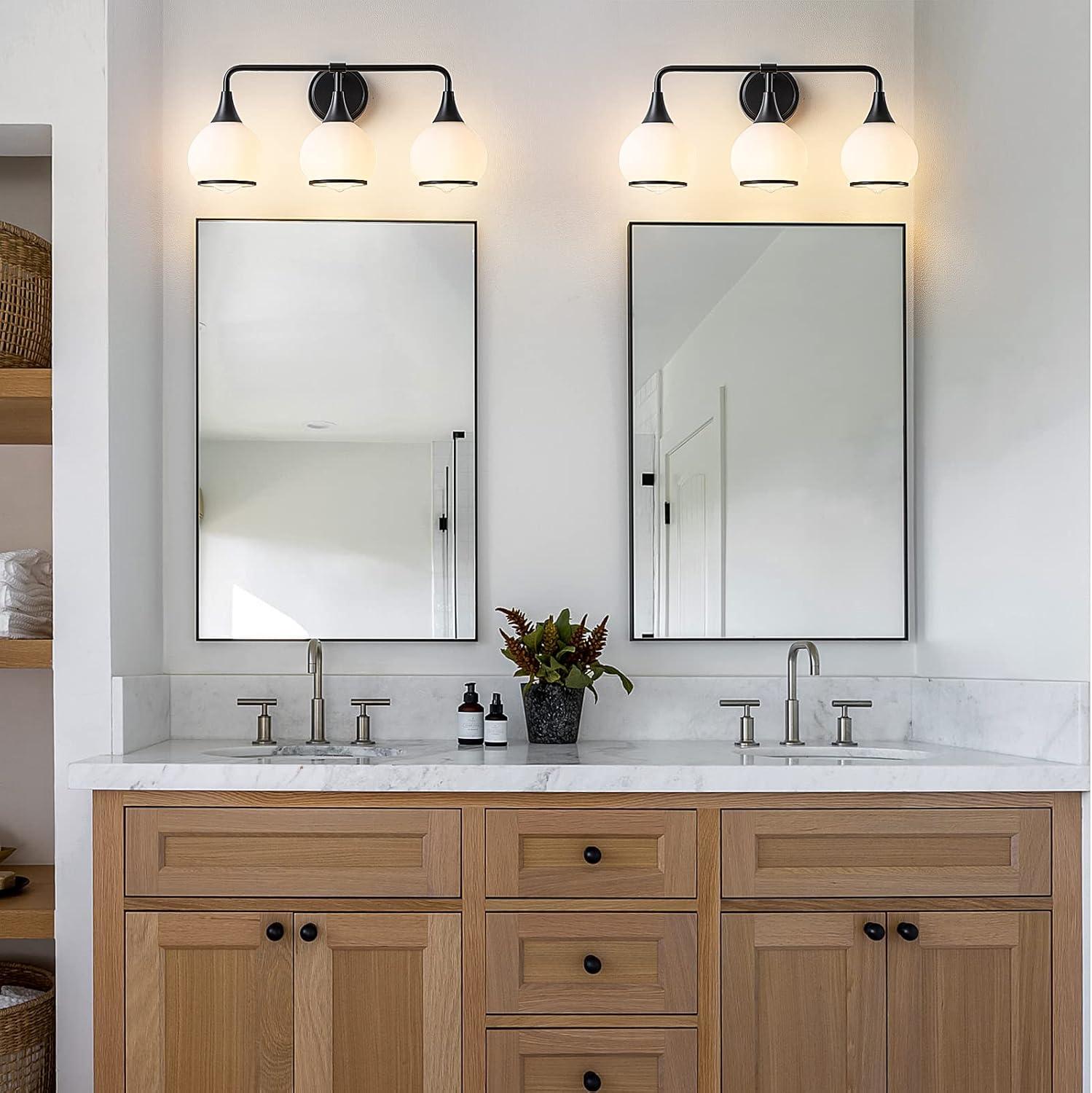 Black and Gold Bathroom Light Fixtures 2-Lights Vanity Lights with Clear Glass Shade Bathroom Vanity Light 14 Inch Wall Sconces(Exclude E26 Bulb)…