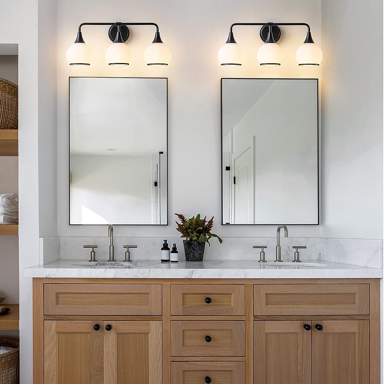 Black and Gold Bathroom Light Fixtures 2-Lights Vanity Lights with Clear Glass Shade Bathroom Vanity Light 14 Inch Wall Sconces(Exclude E26 Bulb)…