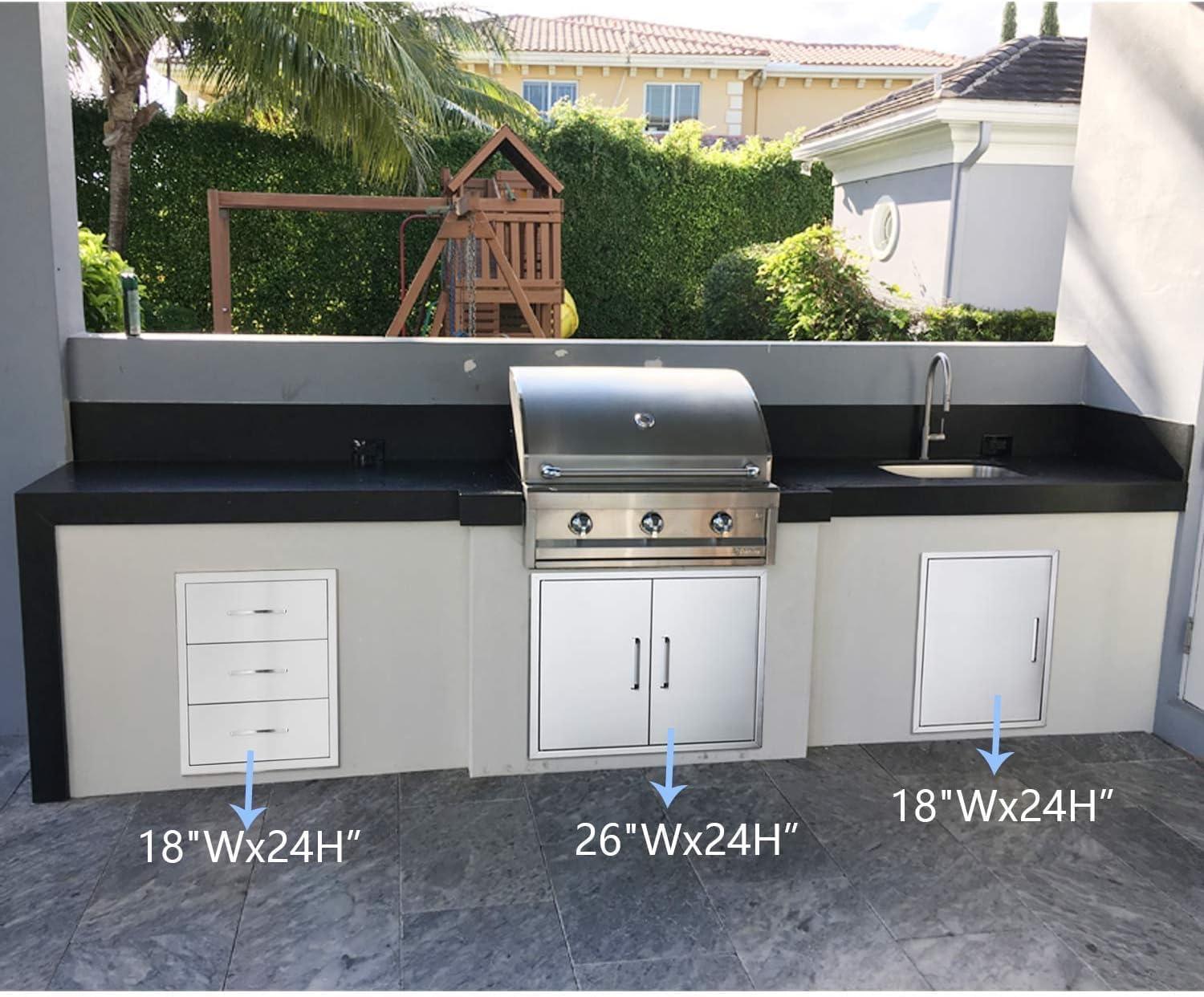 17W30H21D Inch Outdoor Kitchen Drawers Stainless Steel Double Drawer w/Paper Towel Holder Combo Works with Your Grilling or Prep Zones for Outdoor BBQ Island