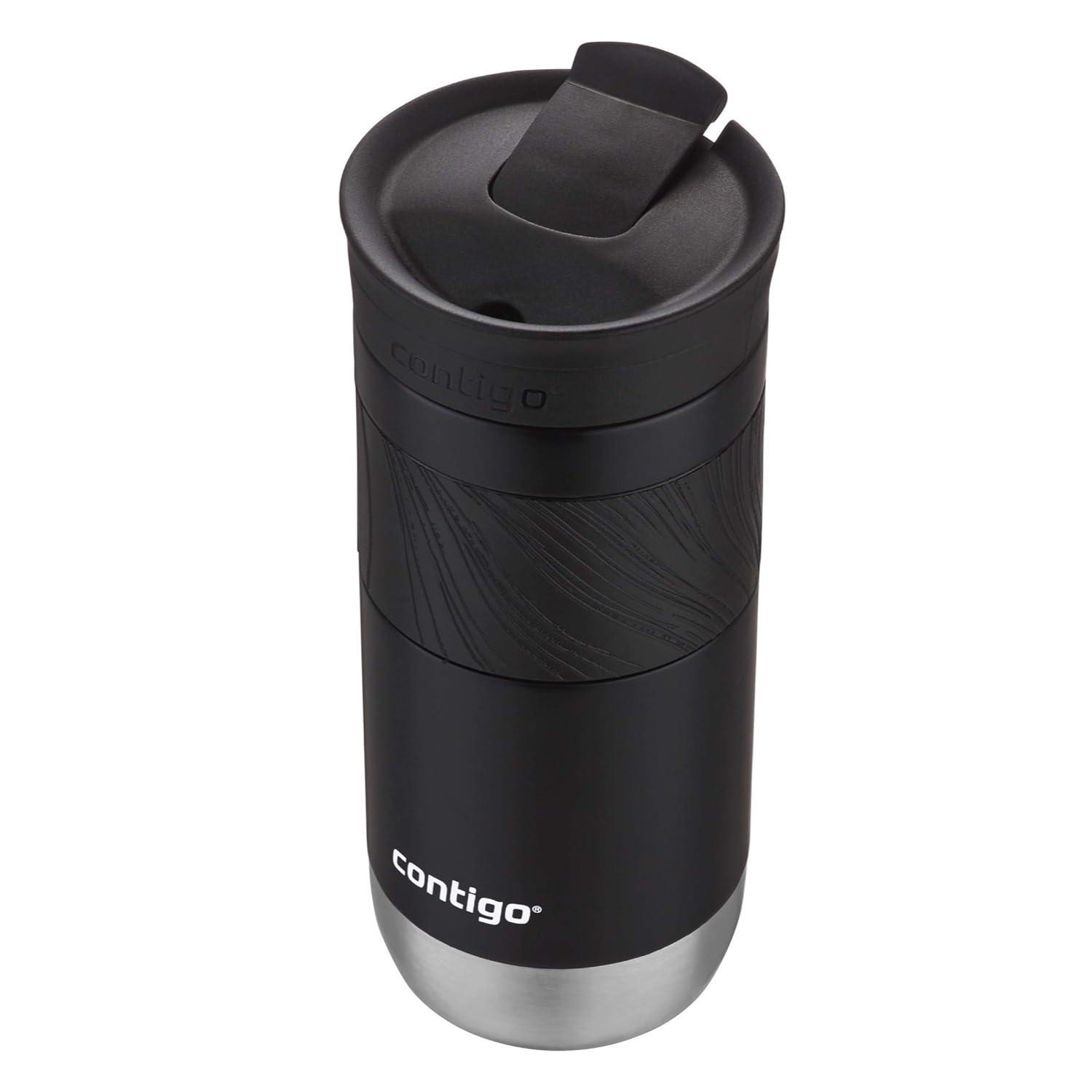 Contigo Byron 2.0 16oz Stainless Steel Travel Mug with SNAPSEAL Lid and Grip Licorice: Insulated Coffee Cup for Travel