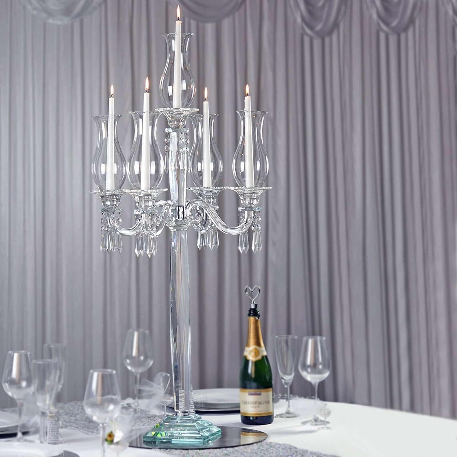 40" Clear Crystal Glass 5-Arm Candelabra with Hanging Chains