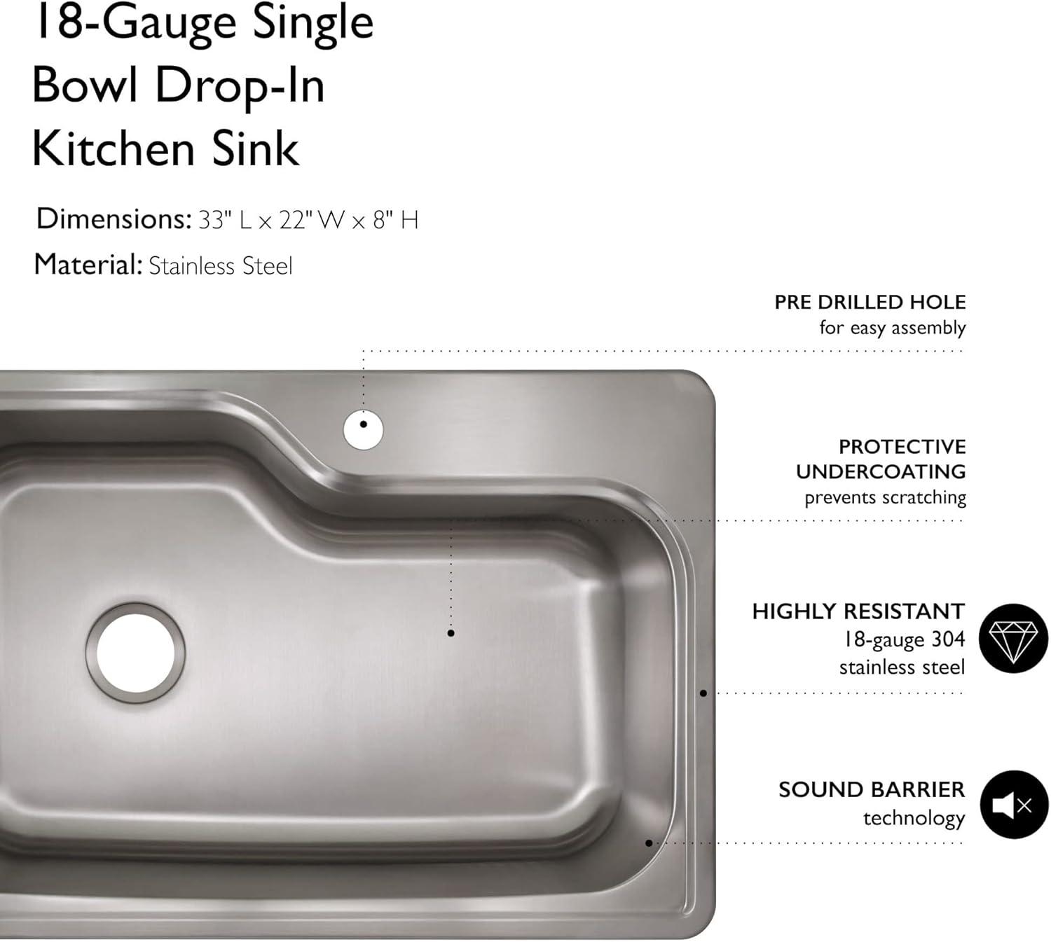 33" L x 22" W Drop-In Kitchen Sink