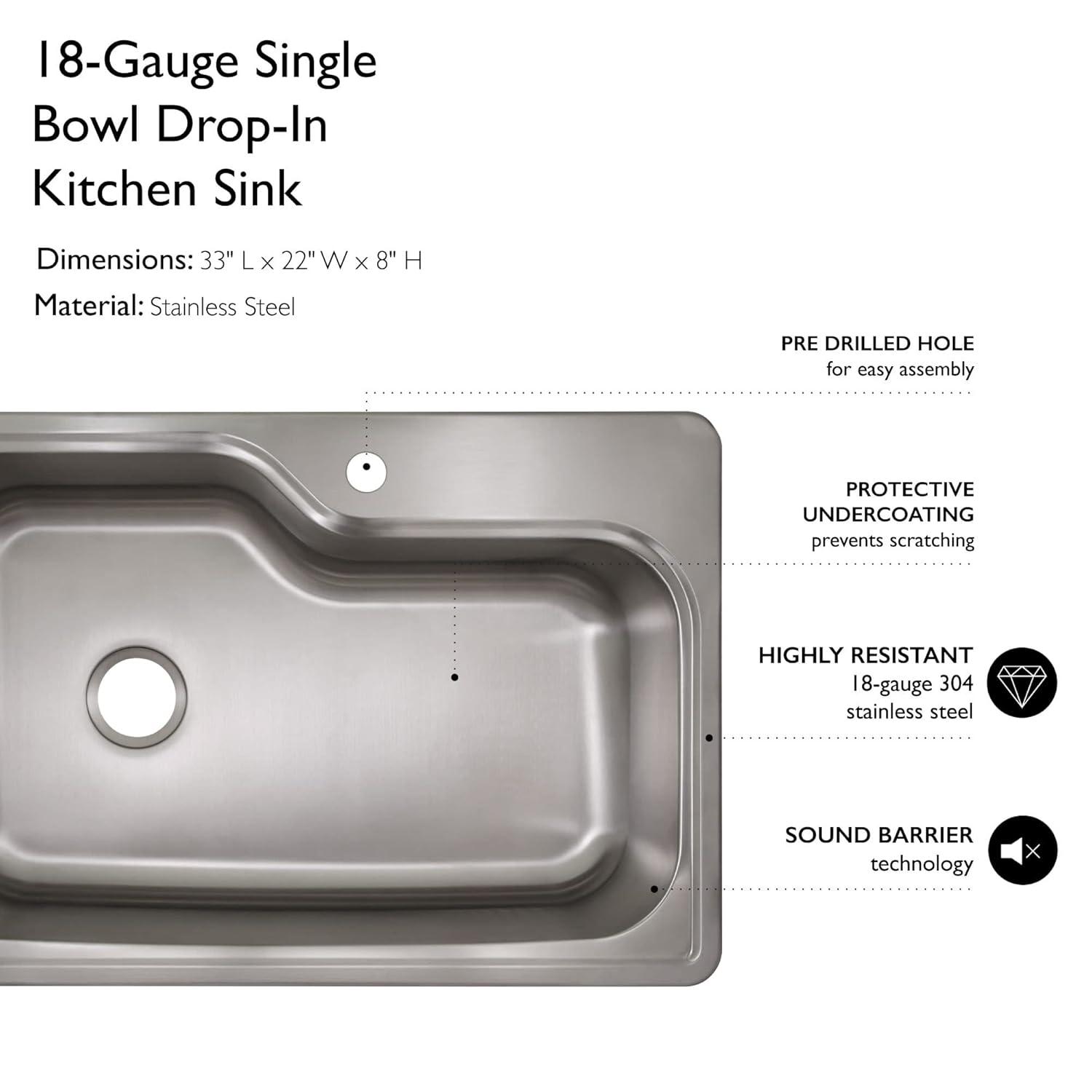 33" L x 22" W Drop-In Kitchen Sink