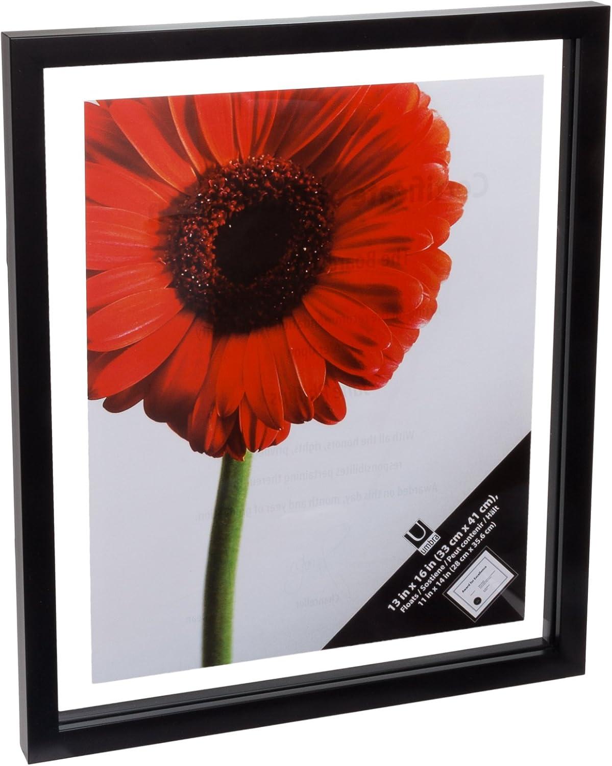 Umbra 11"x14" Floated to 13"x16" Document Picture Frame Black: Modern Polystyrene, Sawtooth Back Mount